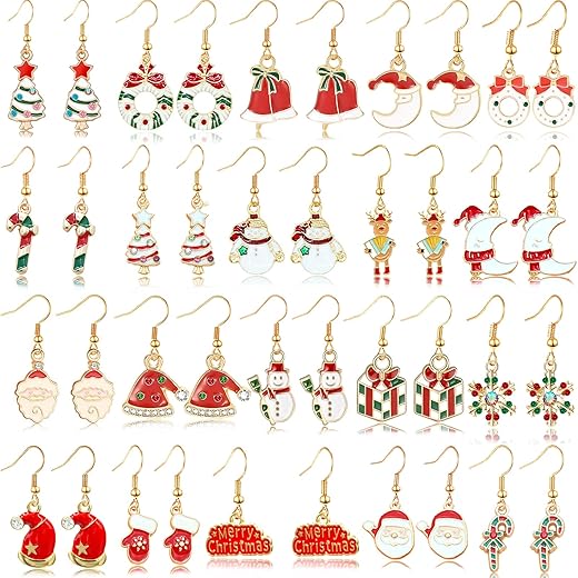 20 Pairs Christmas Earrings for Women Girls Christmas Drop Dangle Earrings Set Christmas Tree Holiday Earrings Hook Earrings Party Jewelry Gifts