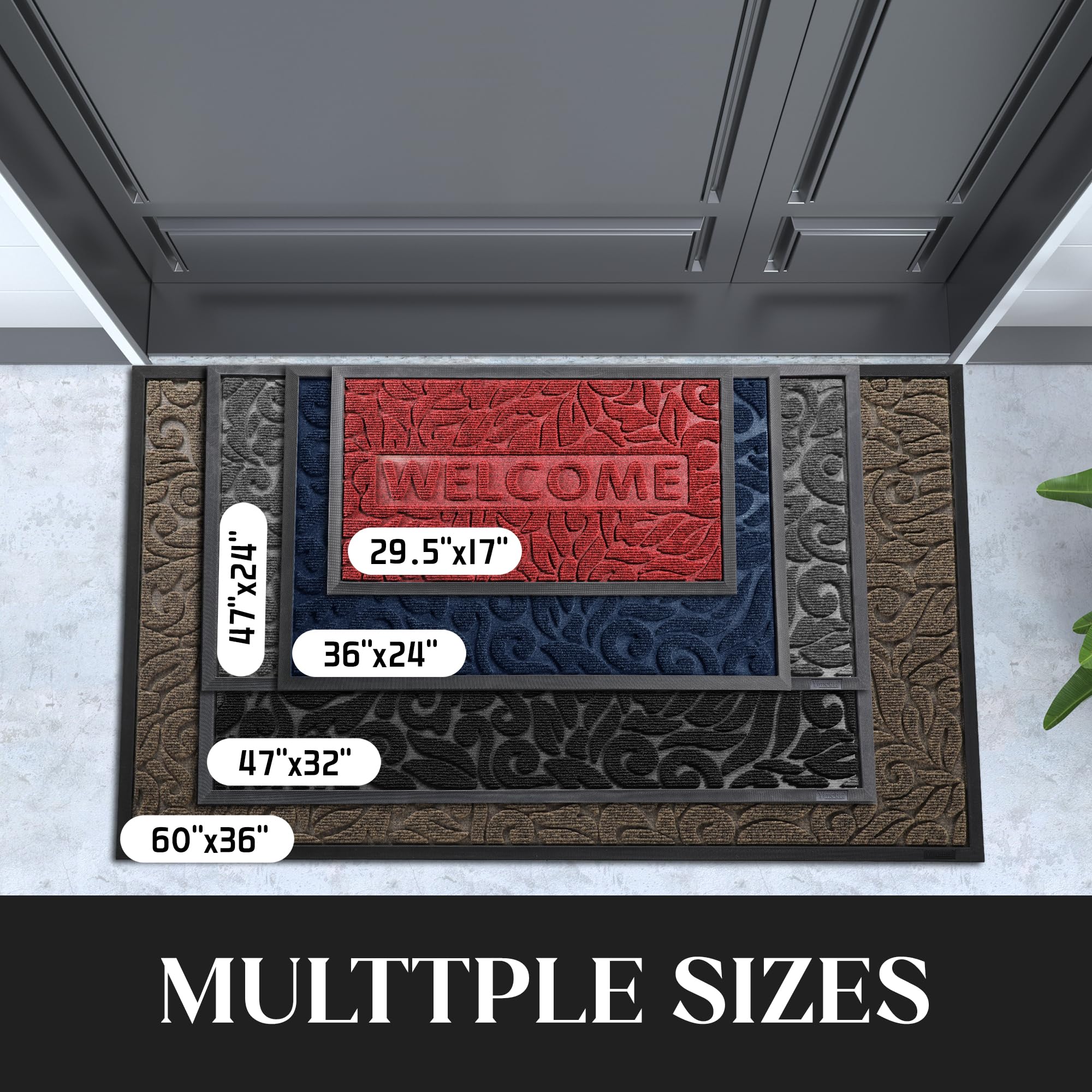 Yimobra Welcome Mat Outdoor 29.5x17, Waterproof Non-Slip Outdoor Mats for Front Door Outside Entrance, Low-Profile Entryway Mat Indoor for Garage Patio, Wine Red