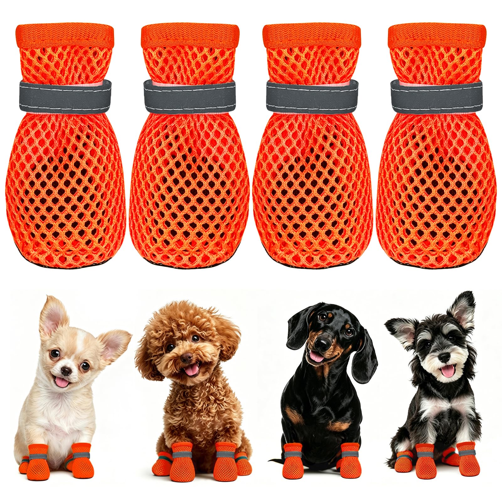 Scarpe Estive per Cani, 4 Pezzi, in Rete, Antiscivolo e Traspiranti, Protettive per Superfici Calde, Erbose e Bagnate Attenzione: non scegliere la taglia che usi abitualmente