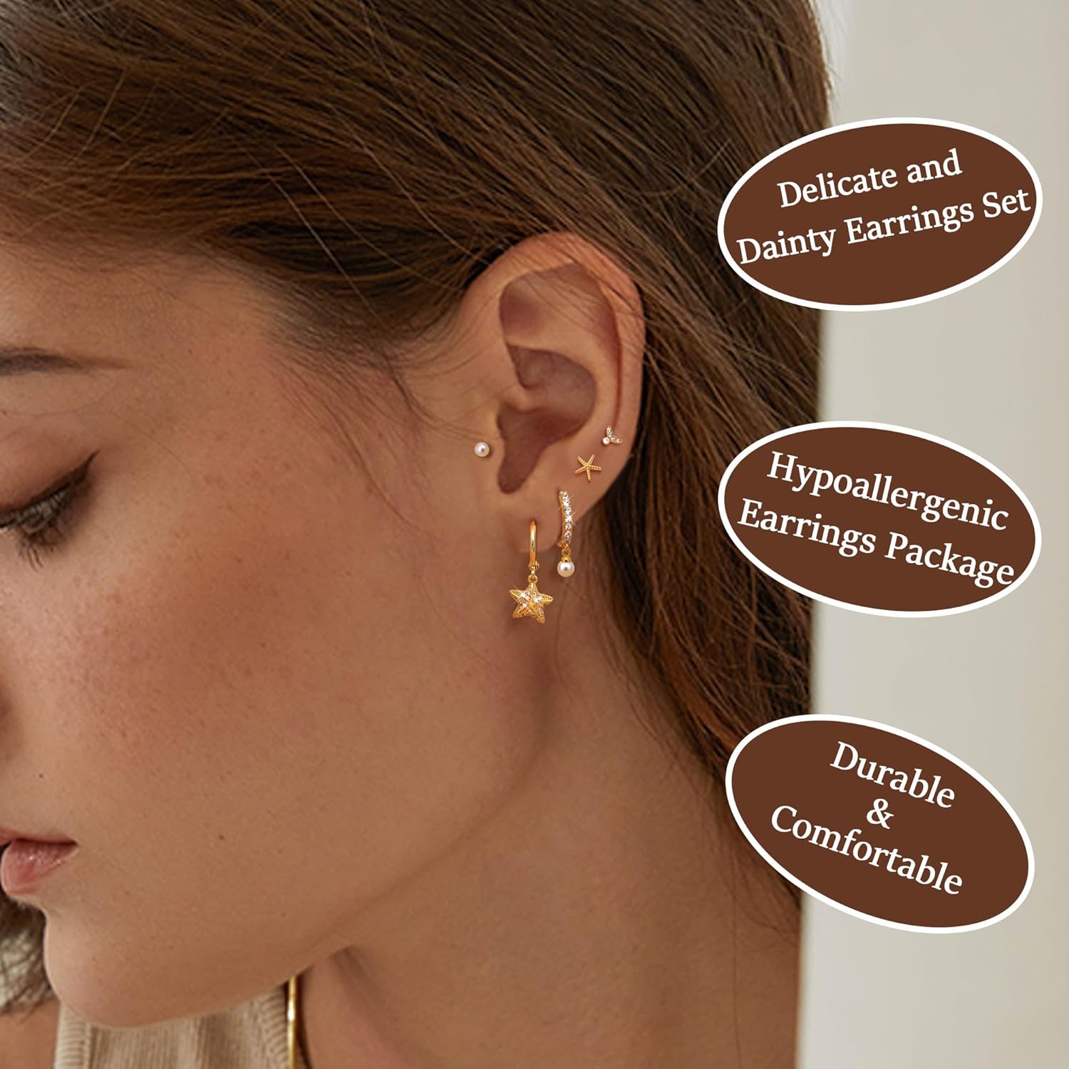 Kakonia Gold Hoop Earrings Set for Women Hypoallergenic 18k Gold Plated Dangle Hoop Huggie Stud Earring Stacks Pack Dainty Earings Cartilage Piercing Jewelry Silver - Image 5