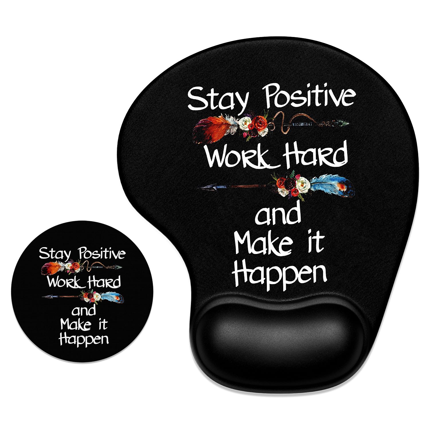 ITNRSIIET Ergonomic Mouse Pad with Gel Wrist Support Wrist Rest Smooth Surface Non-Slip PU Base Comfortable Office Supplies Pain Relief,Inspirational Quote Black