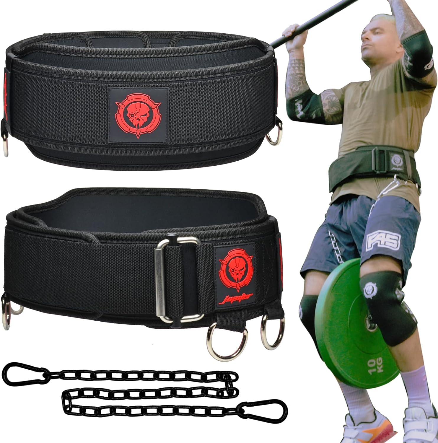 2-in-1 Weightlifting Belt & Dip Belt with Chain for Added Weight Training,Weightlifting, Squats,
