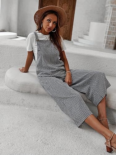 Miniatura 4 de Floerns Overol de mujer con estampado de cuadros y cintura alta y pierna ancha