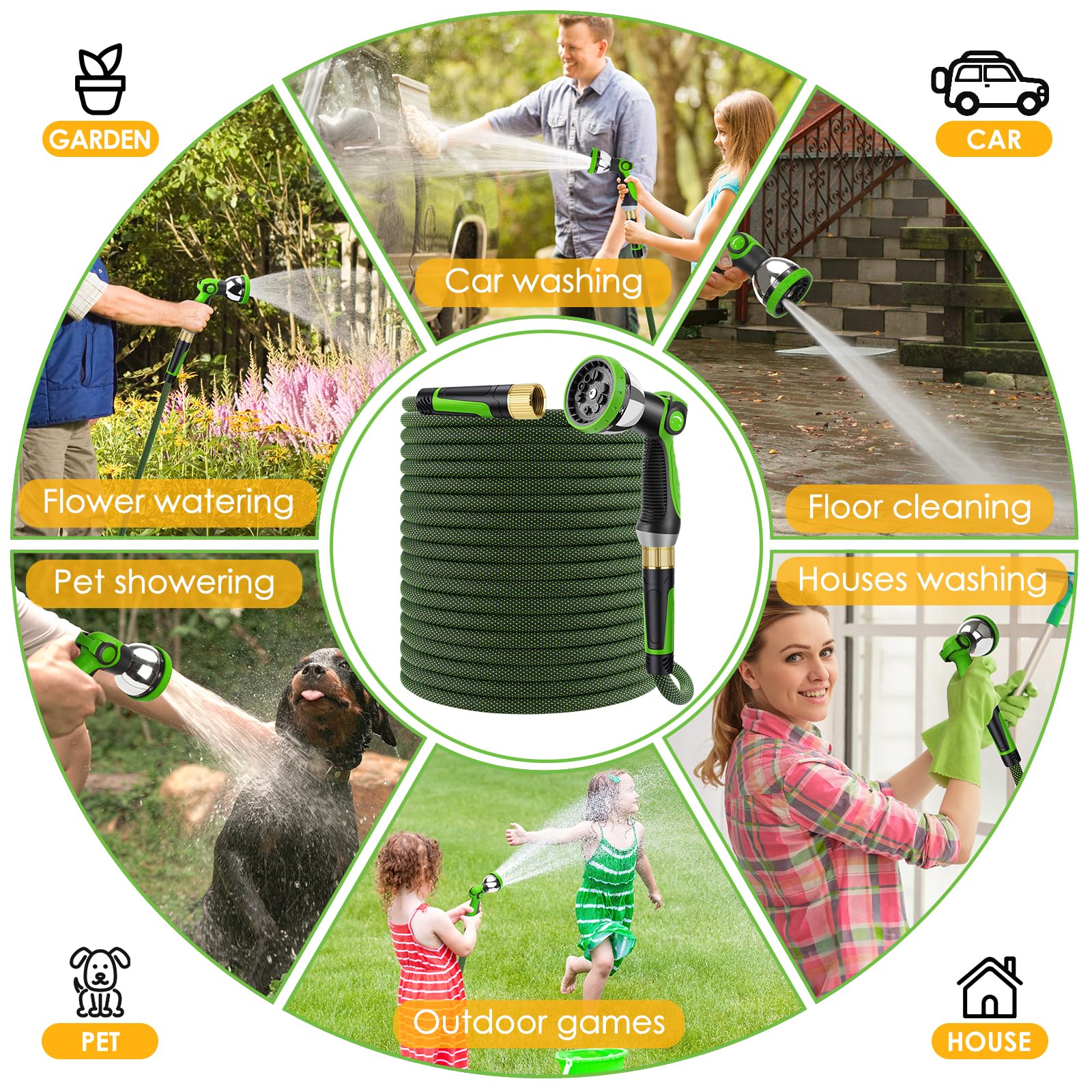 FLOERXIS Non-Expandable Garden Hose 50 FT, Lightweight Hose with 10 Function Spray Nozzle, Kink-Free Flexible Water Hose, Durable, Leak-Proof, 360° Swivel Connectors, Portable Storage Strap — view 8