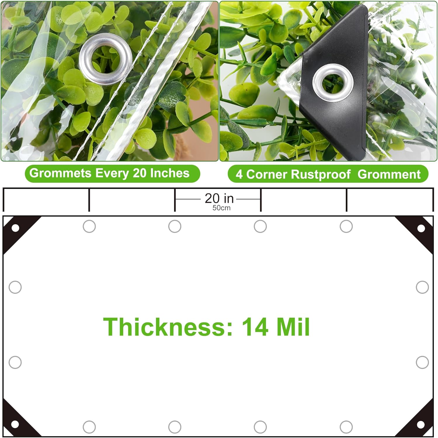 Clear Tarp with CAPEWORTH,10X13ft Transparent Heavy Duty Water Resistant Tarp Cover with Reinforced Edge,14Mil Thickened Tear Resistant PVC Vinyl Tarpaulin Enclosure for Patio,Porch and Outdoor