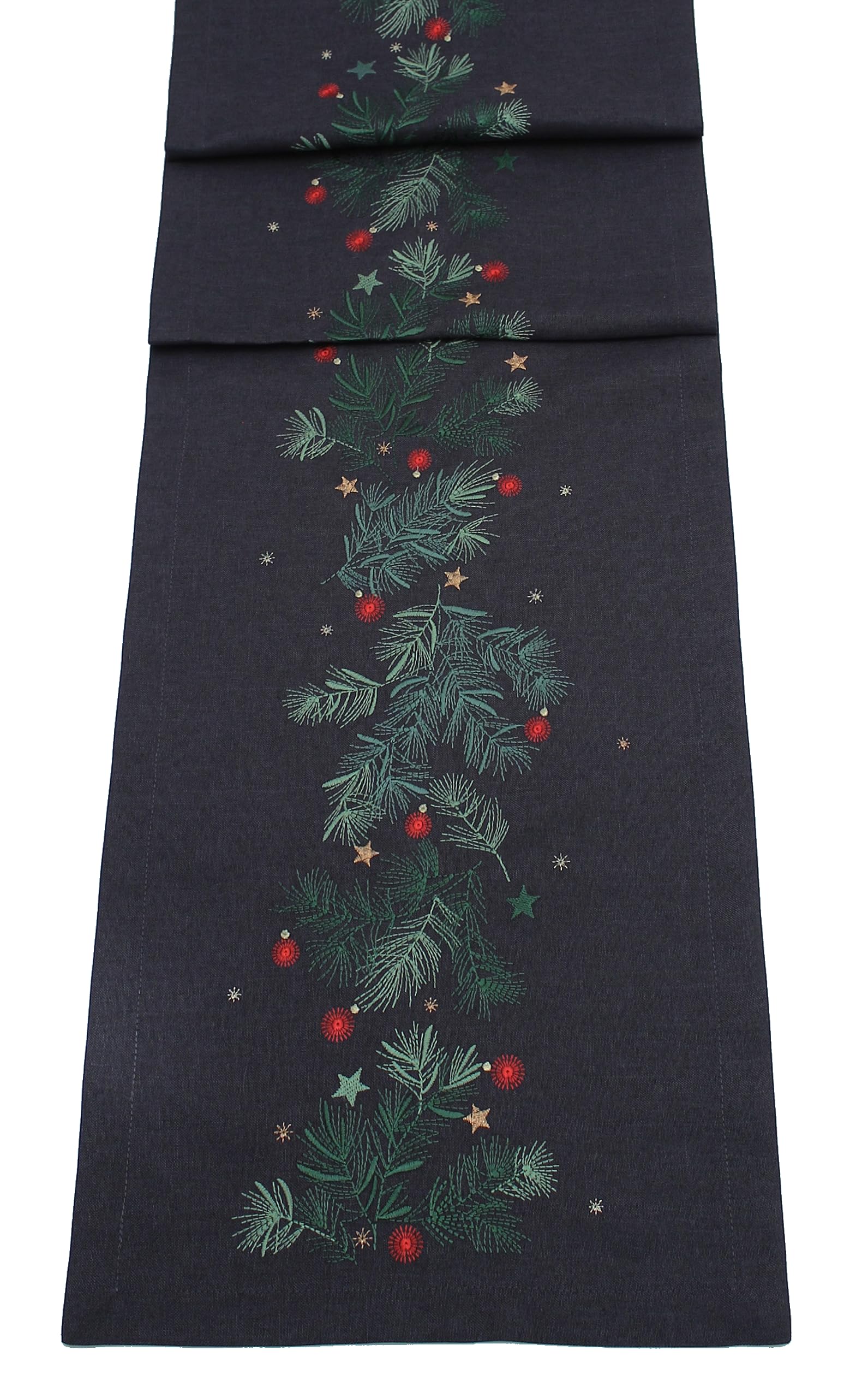 Peggy Wilkins Pewter Winter Sprigs Christmas Embroidered Table Runner - 14" X 75" (Pewter)