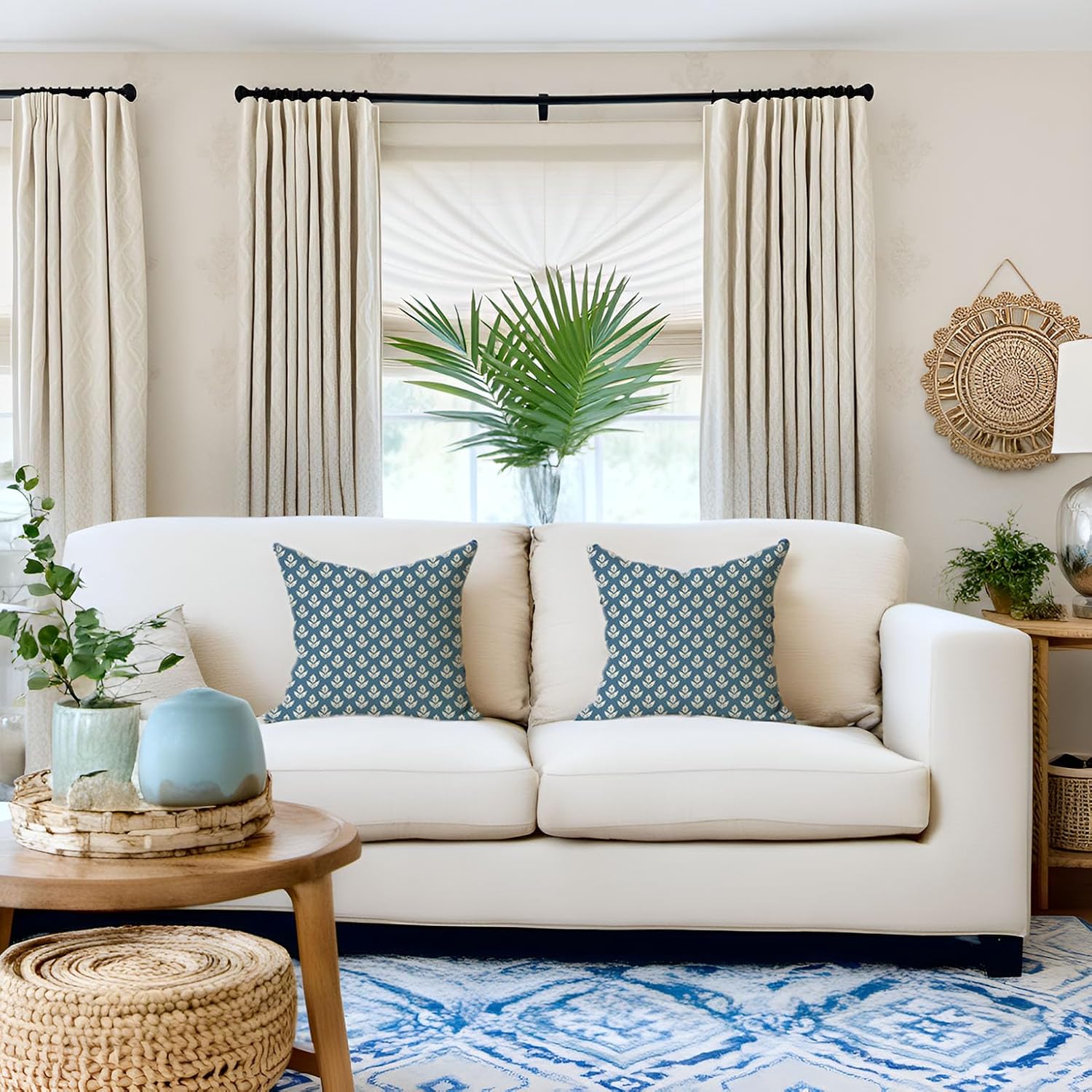 PANDICORN Floral Throw Pillow Covers 18x18 Inch Set of 2 Vintage Blue and White Pattern Flower Boho Outdoor Spring Farmhouse Decorations Decorative Cushion Cases for Home Living Room Couch Decor - Image 5