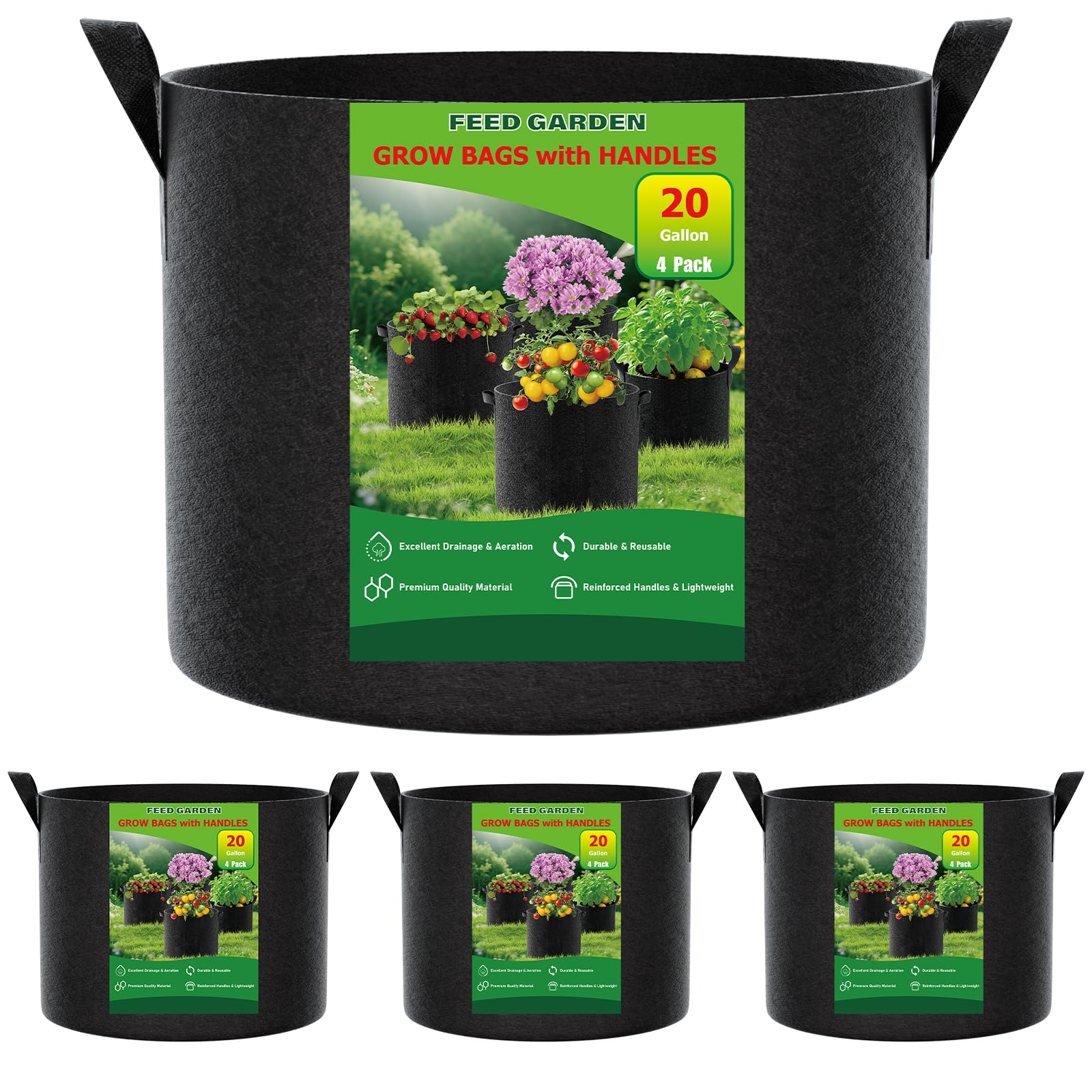 FEED GARDEN 20 Gallon Grow Bags 4 Pack