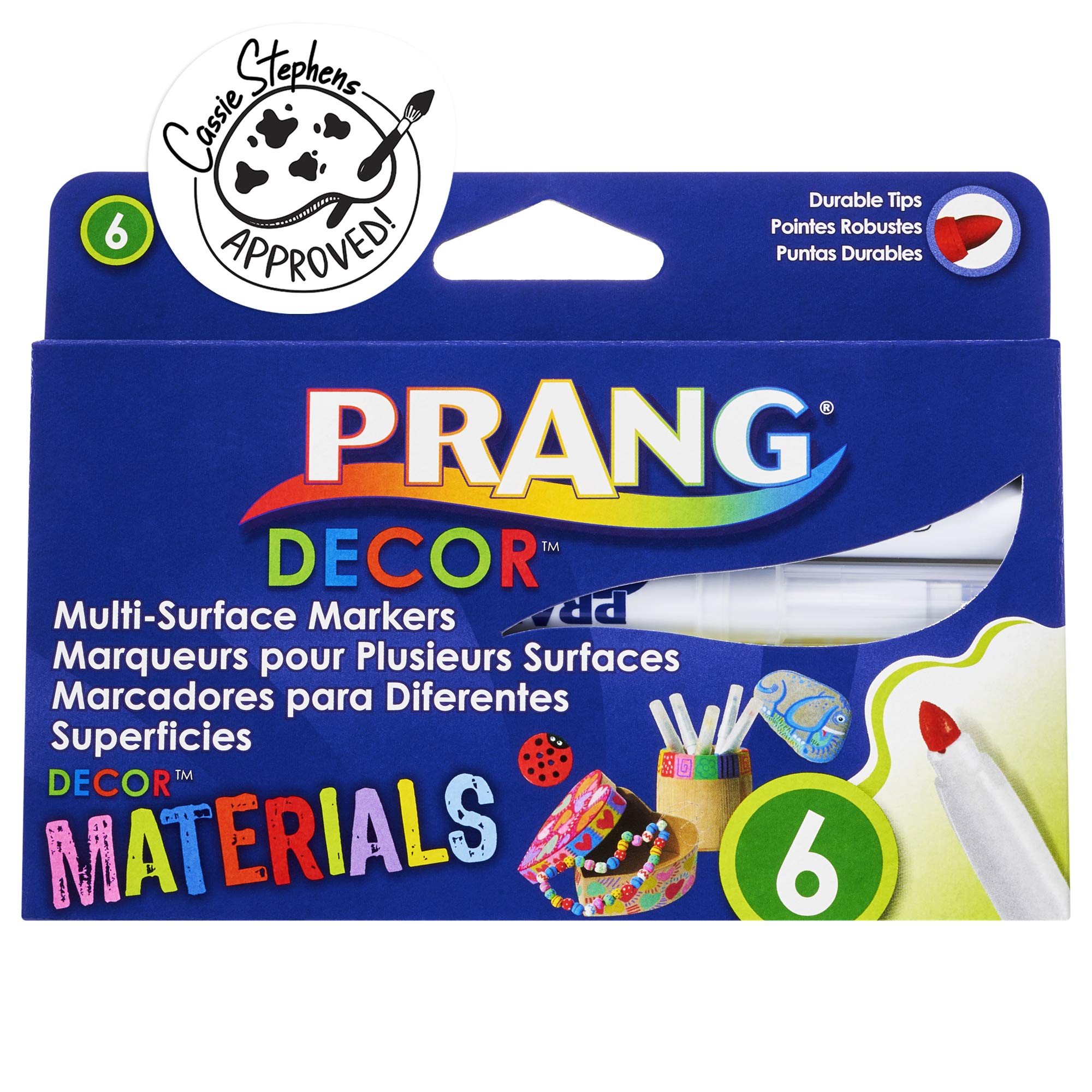 PRANG Decor Multi-Surface Art Craft Markers, (Chalkboard, Wood, Glass, Plastic, Clay, Metal), Medium Tip, 6-Color Set (74006)
