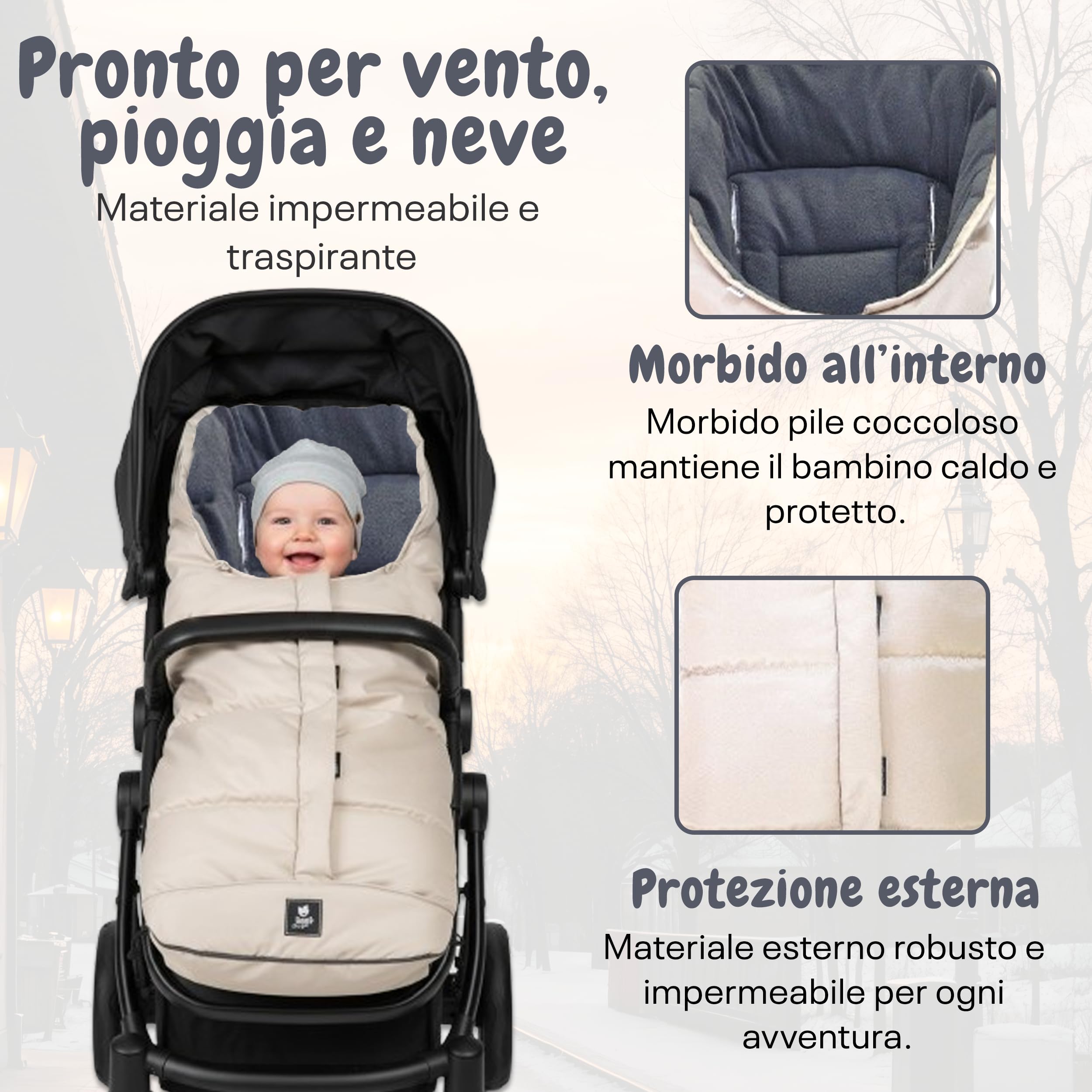 Sacco nanna invernale per passeggino, con materiale antiscivolo, ottima qualità (crema)