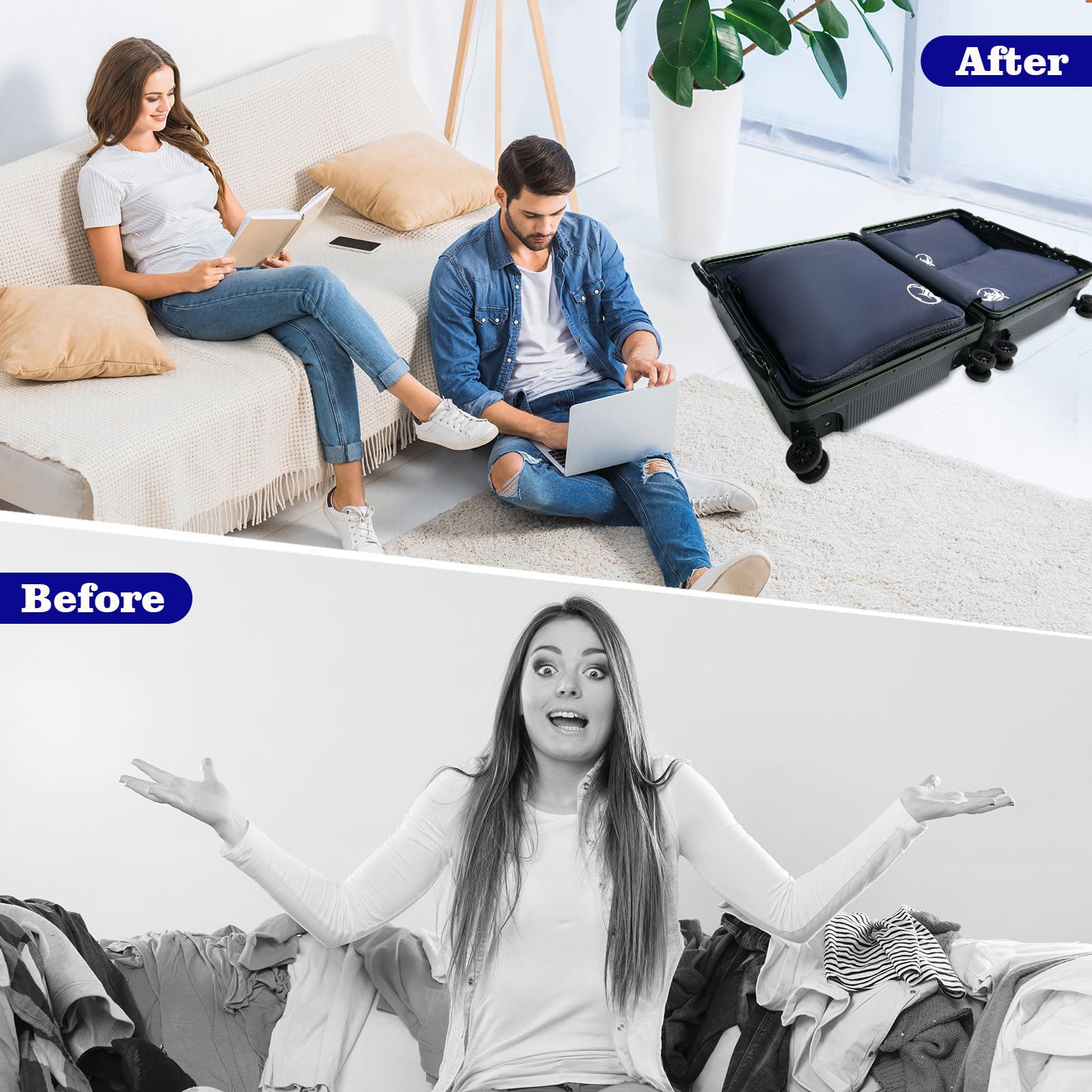 Sac de Compression, Nylon Ultralégers Sacs de Rangement de Voyage, Lot de 4 Packing Cubes d'emballage pour Valise, Organisateurs de Bagage pour Valise et Sac à Dos