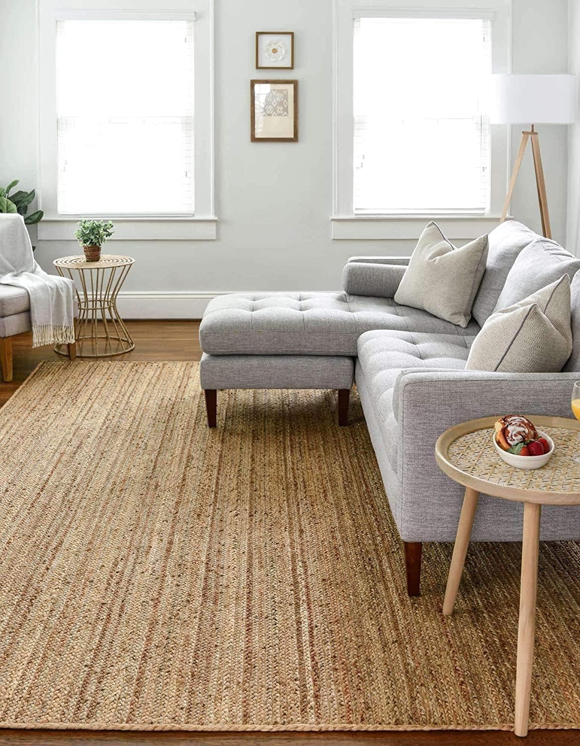 FRELISH DECOR Handwoven Jute Area Rug - 6x9 Feet Natural Yarn - Rustic Vintage Beige Braided Reversible Rectangular Rugs for Bedroom - Kitchen - Living Room - Farmhouse (6' x 9')