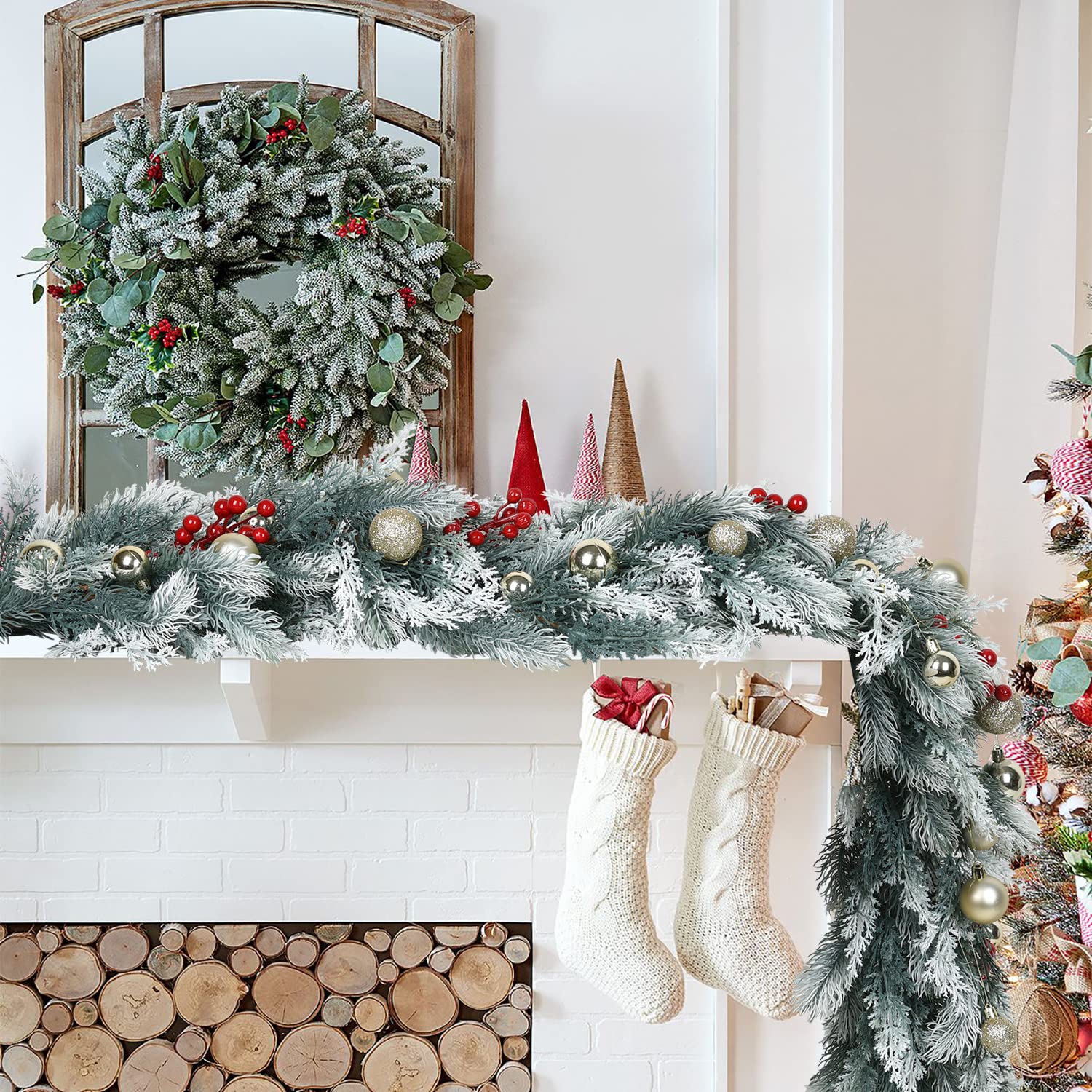 Guirnalda de pino artificial de Navidad de 6 pies, guirnalda de vegetación de invierno para temporada de vacaciones, chimenea, camino de mesa, decoración de centro de mesa
