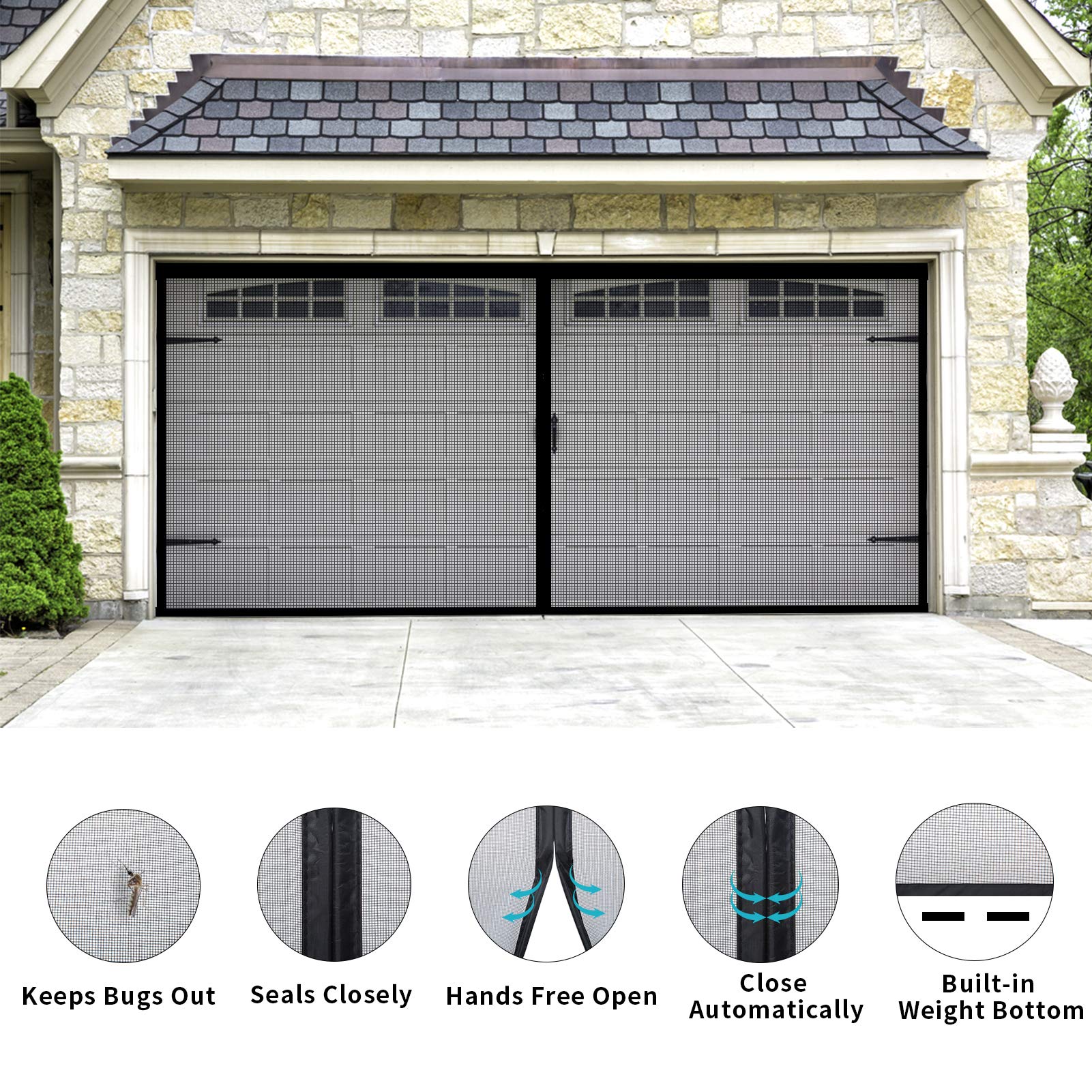 QHillstar Garage Door Screen for 2 Car 16x7FT Garage Doors， Heavy Duty
