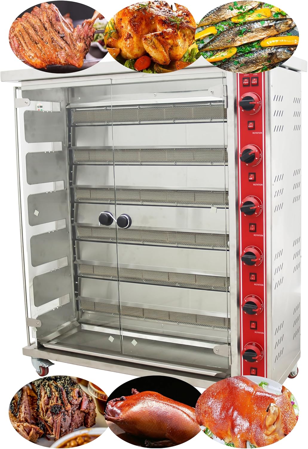 TECHTONGDA Gas Convection Toaster Ovens Commercial Air Fryer Automatic Rotary Grill 122℉-572℉ for Sheep Chicken 6 Layer