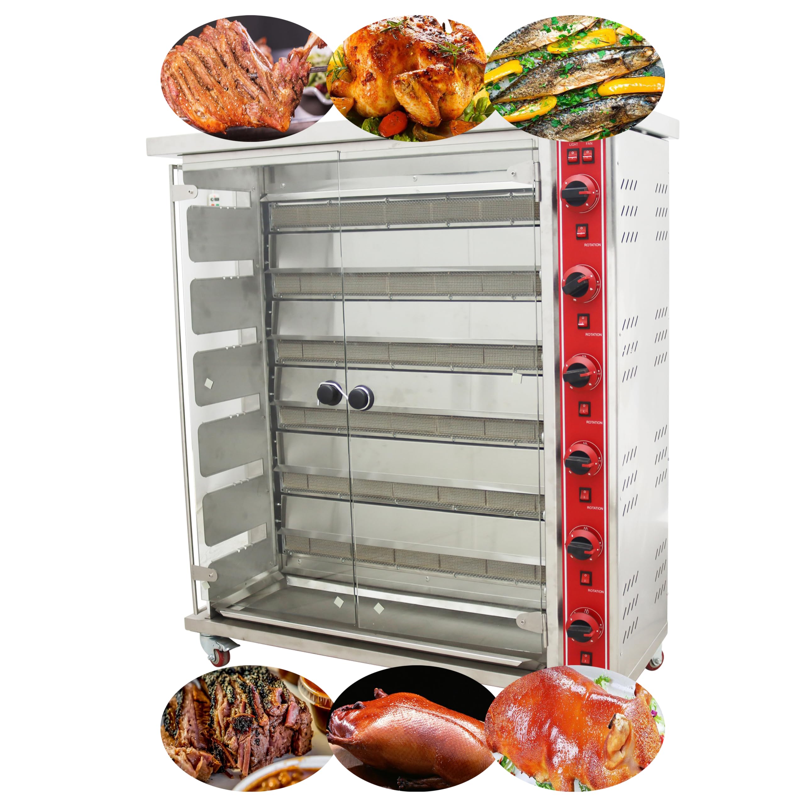 TECHTONGDA Gas Convection Toaster Ovens Commercial Air Fryer Automatic Rotary Grill 122?-572? for Sheep Chicken 6 Layer