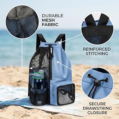 Large Swimming Bag with Mesh Pocket – Waterproof Swim Bag for Adults, Drawstring Gym Bag for Beach & Pool – Foldable Swimming Backpack for Men & Women