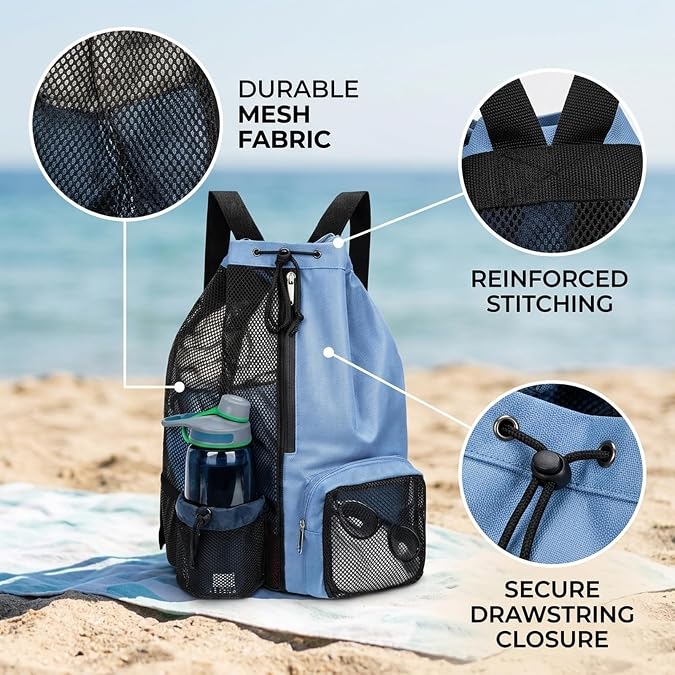 Large Swimming Bag with Mesh Pocket – Waterproof Swim Bag for Adults, Drawstring Gym Bag for Beach & Pool – Foldable Swimming Backpack for Men & Women