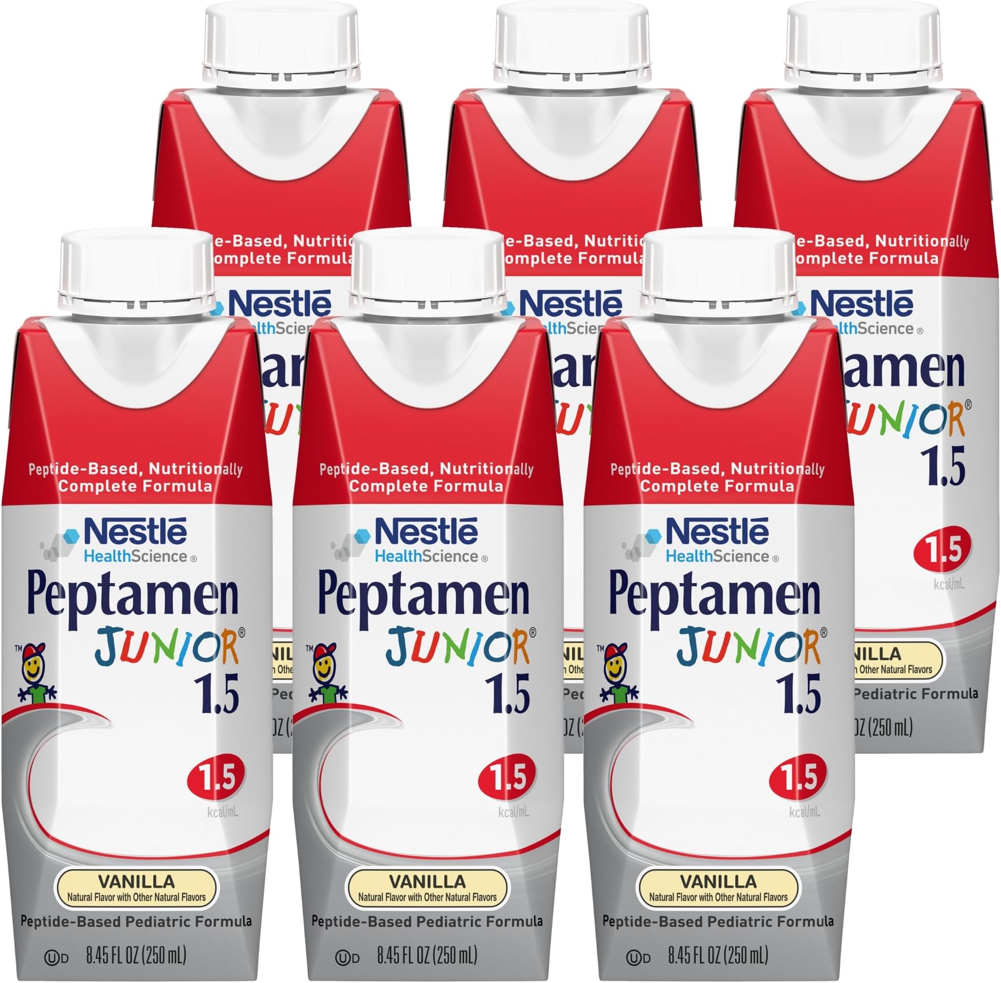 Peptamen Junior Tube Feeding Formula 1.5 Peptide-Based Complete Nutrition Vanilla 250 mL Carton, 6 Count