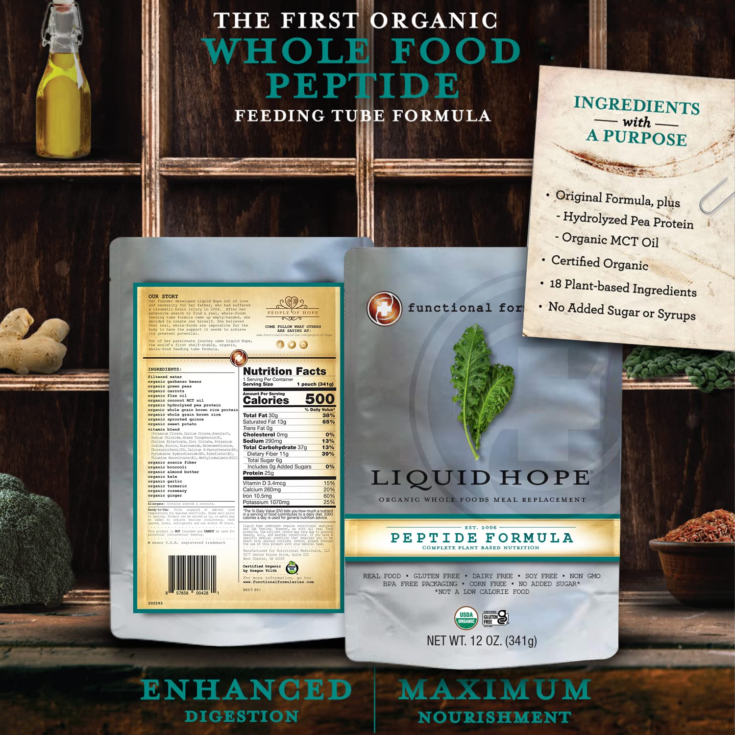 Functional Formularies Liquid Hope Peptide Organic Tube Feeding Formula