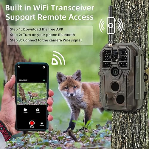 Miniatura 2 de Folgtek Cámara WiFi Trail Game Cam 48MP 1296P HD grabación de sonido de video, visión nocturna clara y detección de movimiento de alta sensibilidad
