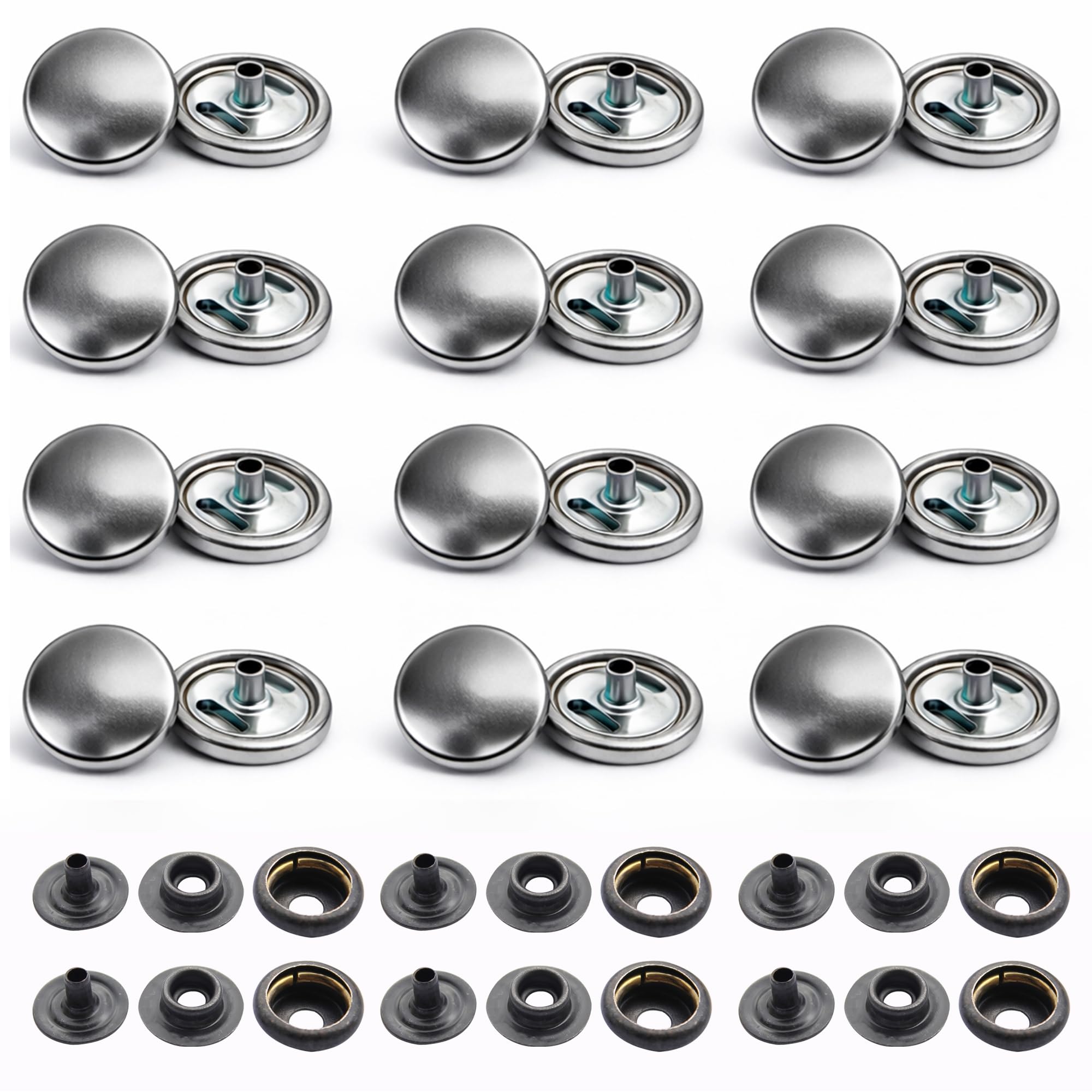 Trimming Shop 15mm Botones a Presión 4 Partes, Resistente y Ligero Metal Cierres para Chaquetas Jeans, Cuero Manualidades, Correas y Costura Proyectos, Ropa Reparación - Plateado, 1000pcs