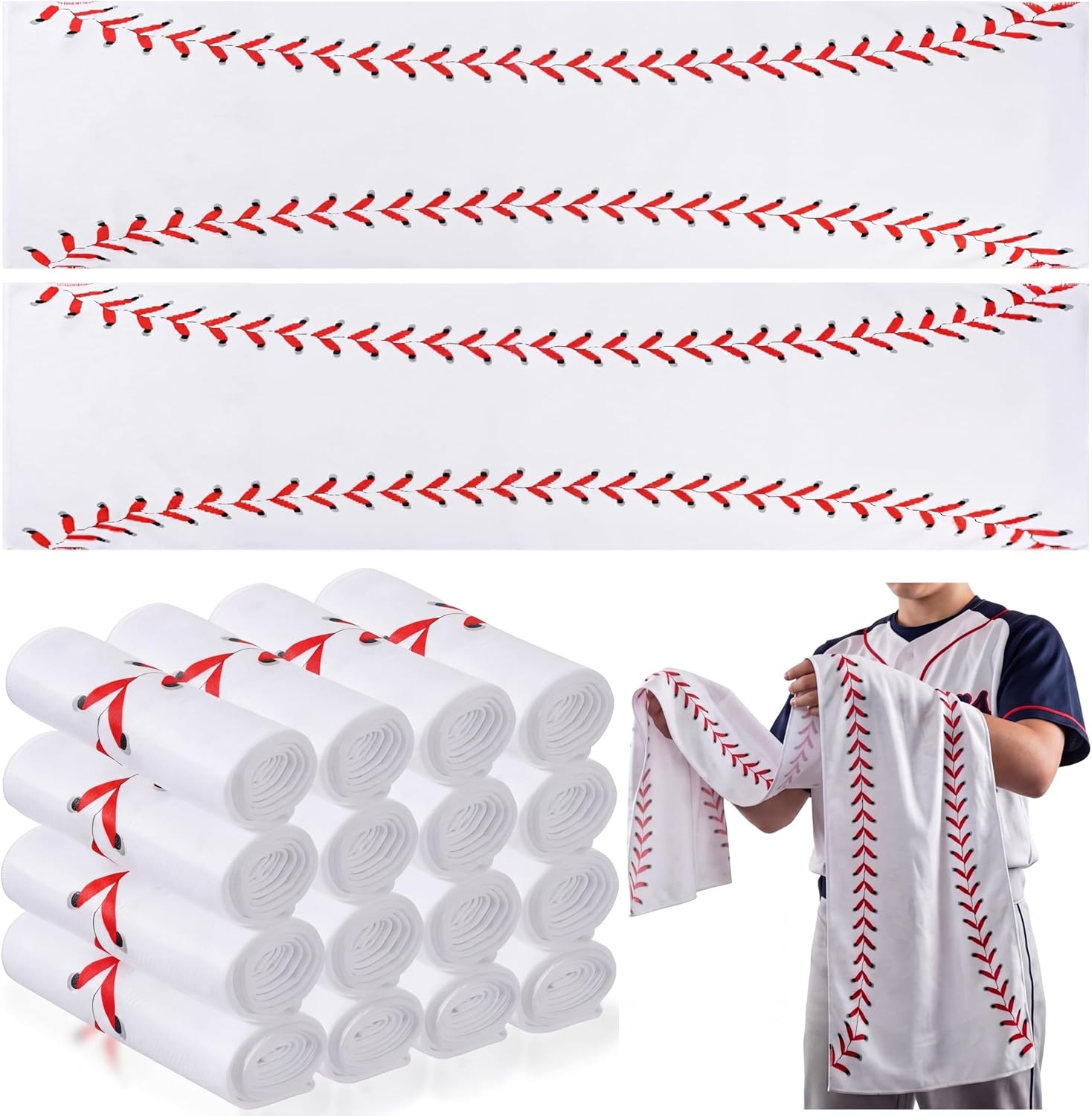 Tegeme 12 Pcs Large Baseball Cooling Towels, Large 47"x12" Baseball Team Gifts Breathable Chilly Ice Towel, Microfiber Sport Cooling Rags Accessories for Player Gym Running Coach Gift