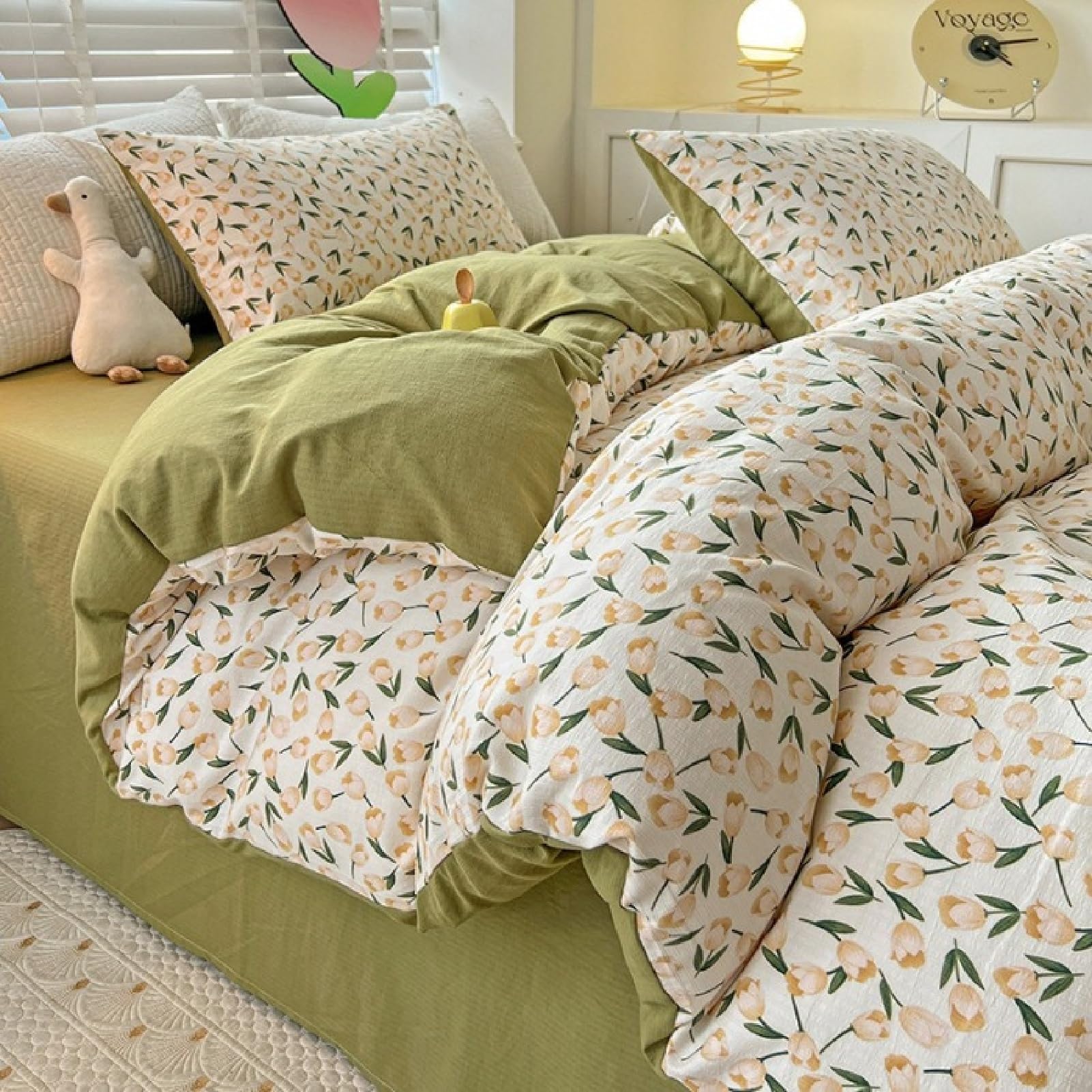 Housse de couette douce et parure de lit 4 pièces respirante pour un sommeil réparateur