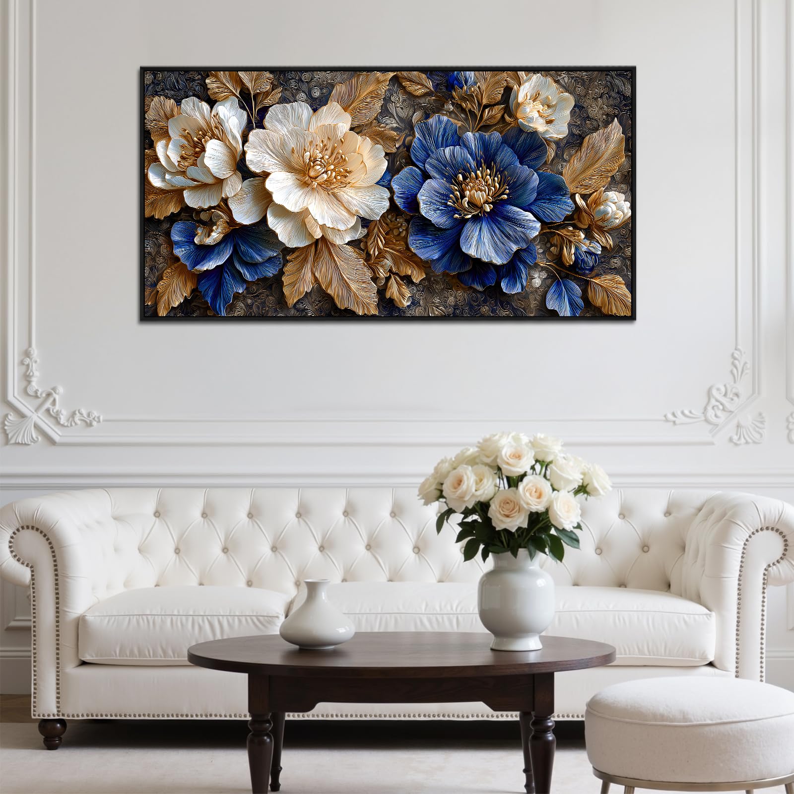 SERIMINO Wandbilder Wohnzimmer Groß, Vintage Blume Leinwand Bilder mit Rahmen, Aesthetic Botanische GemäLde, Modern Natürliche Wanddekoration für Flur Schlafzimmer Esszimmer Büro Lobby 60x120 cm
