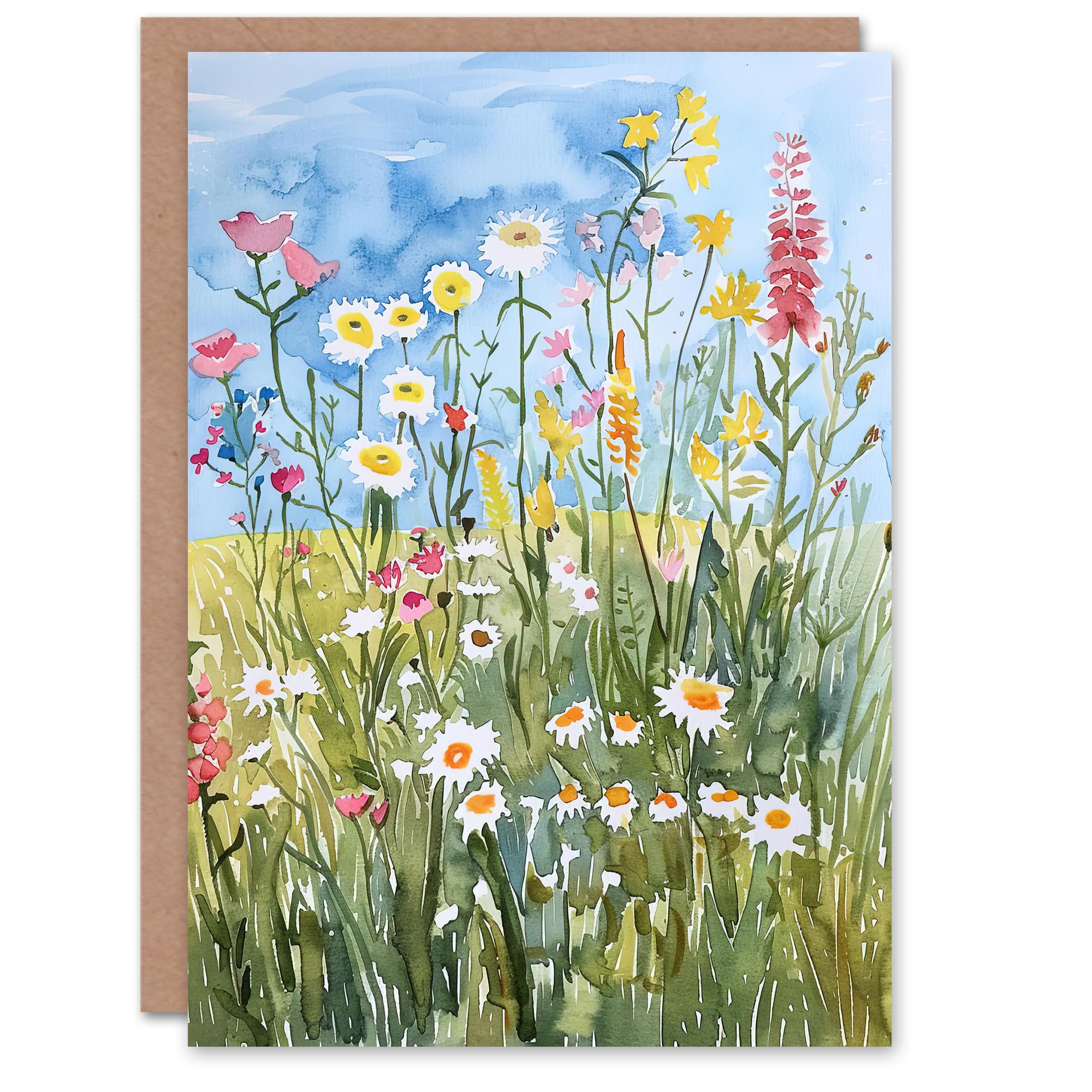 Artery8 Greeting Card Summer Wildflower Meadow Floral Watercolour For Her Woman Birthday Card