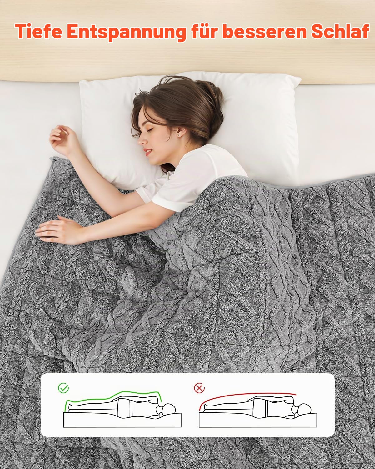 VEVOR Gewichtsdecke, 9 kg, Therapiedecke 1524x2032 mm, Gewichtete Decken Queen-Size, Sherpa-Fleece-Decke mit Glasperlen, für Erwachsene mit 90–113 kg, Linderung von Angstzuständen & Stress, grau