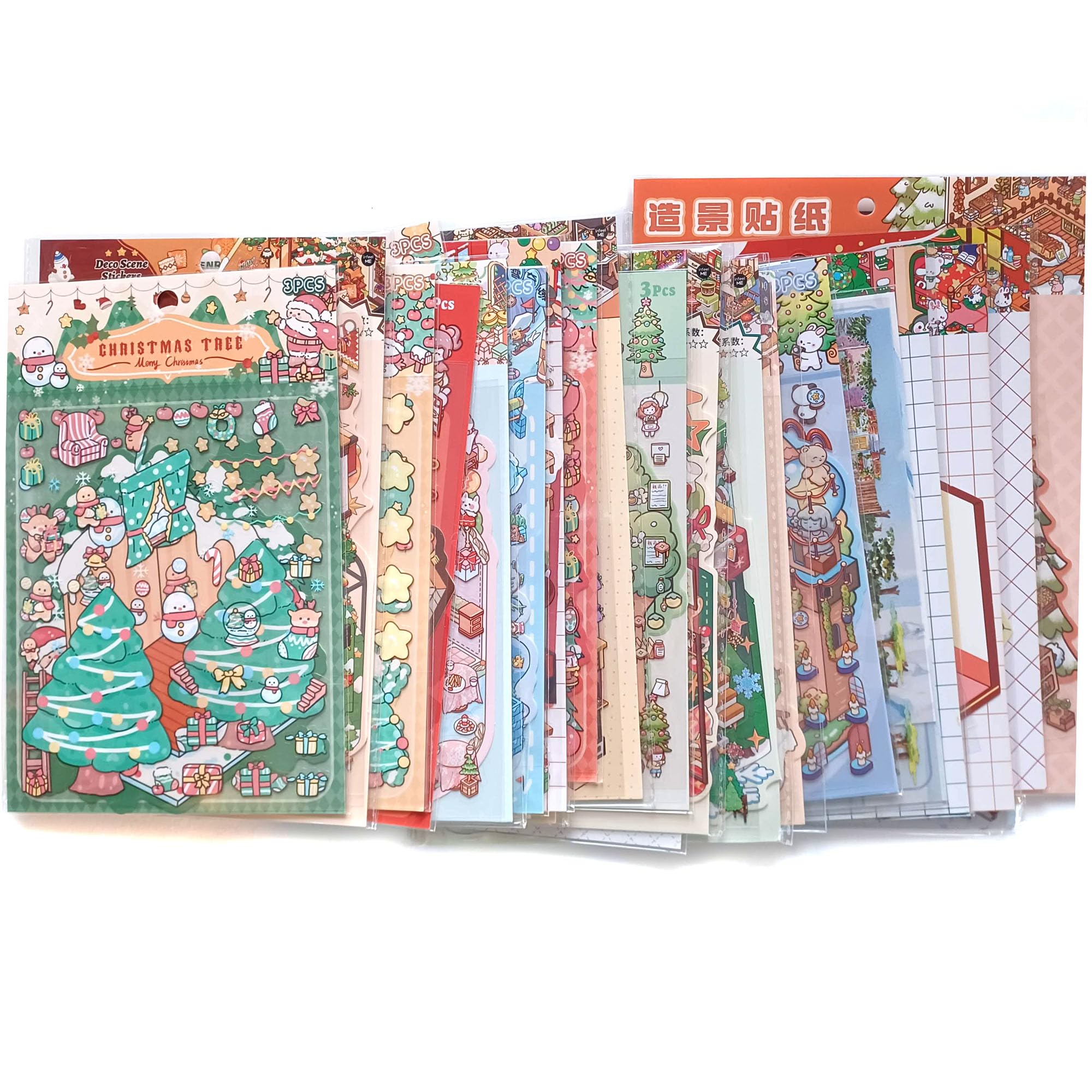 Aufkleber Adventskalender für Weihnachten, 24 isometrische Landschaftsszenen, Deko-Aufkleber-Sets, 15,2 x 20,3 cm Blätter, inklusive Metallpinzette