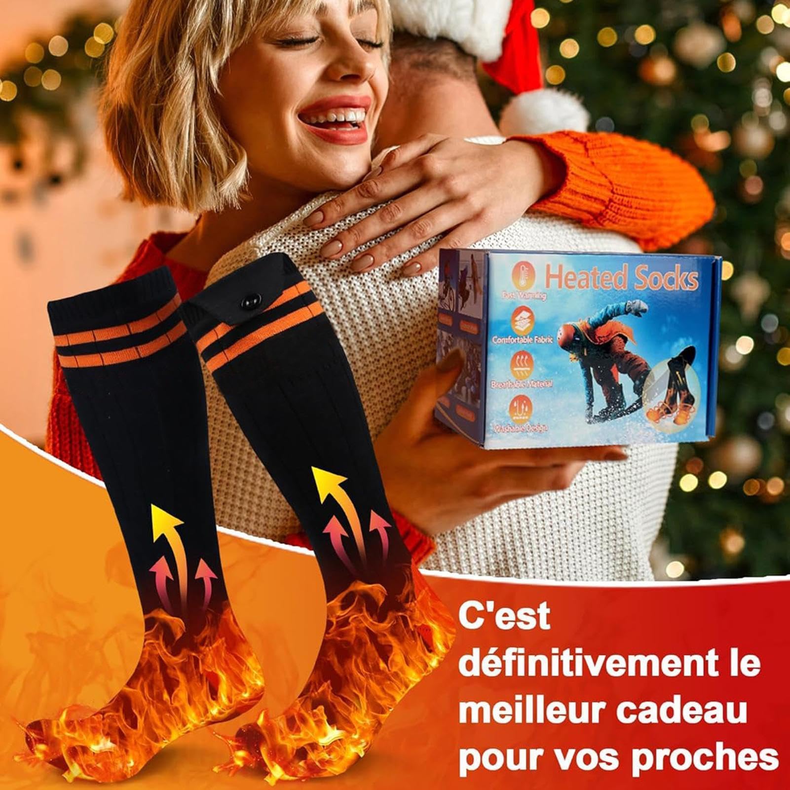Chaussettes Chauffantes Rechargeables 5000 mAh Bas Chauffants avec Contrôle