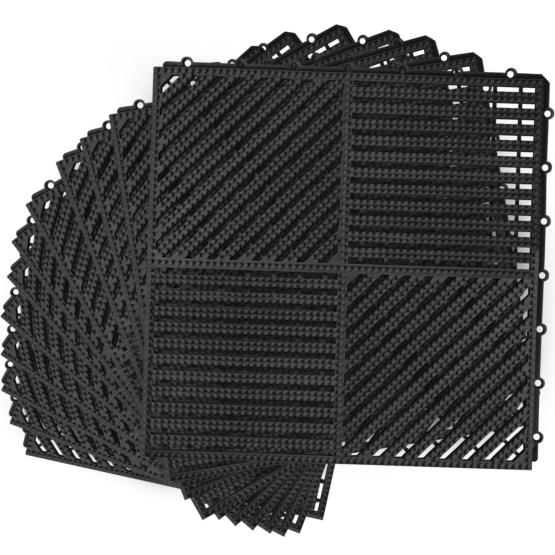 MYFAMIREA Modular Interlocking Cushion 12 Pack 11.8" x 11.8" Rubber Floor Tiles Non-Slip Splicing Drainage Mats for Deck, Pool, Shower, Patio, Balcony, Bathroom, Kitchen, Yard (1 Rows Dots, Black) — Amazon image 30