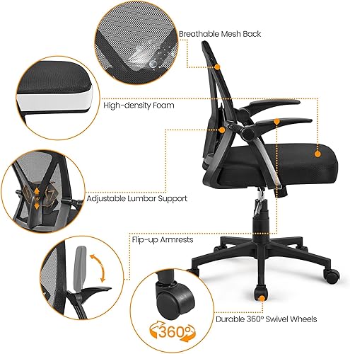 Miniatura 6 de Topeakmart Silla de oficina ergonómica de escritorio con respaldo medio, silla giratoria de malla para computadora, soporte lumbar, cómoda,