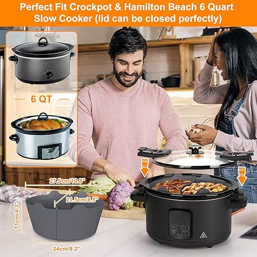 Miniatura 3 de Revestimientos de silicona de cocción lenta para olla de cocción lenta para olla de cocción lenta de 6 cuartos de galón, Hamilton Beach, forro de