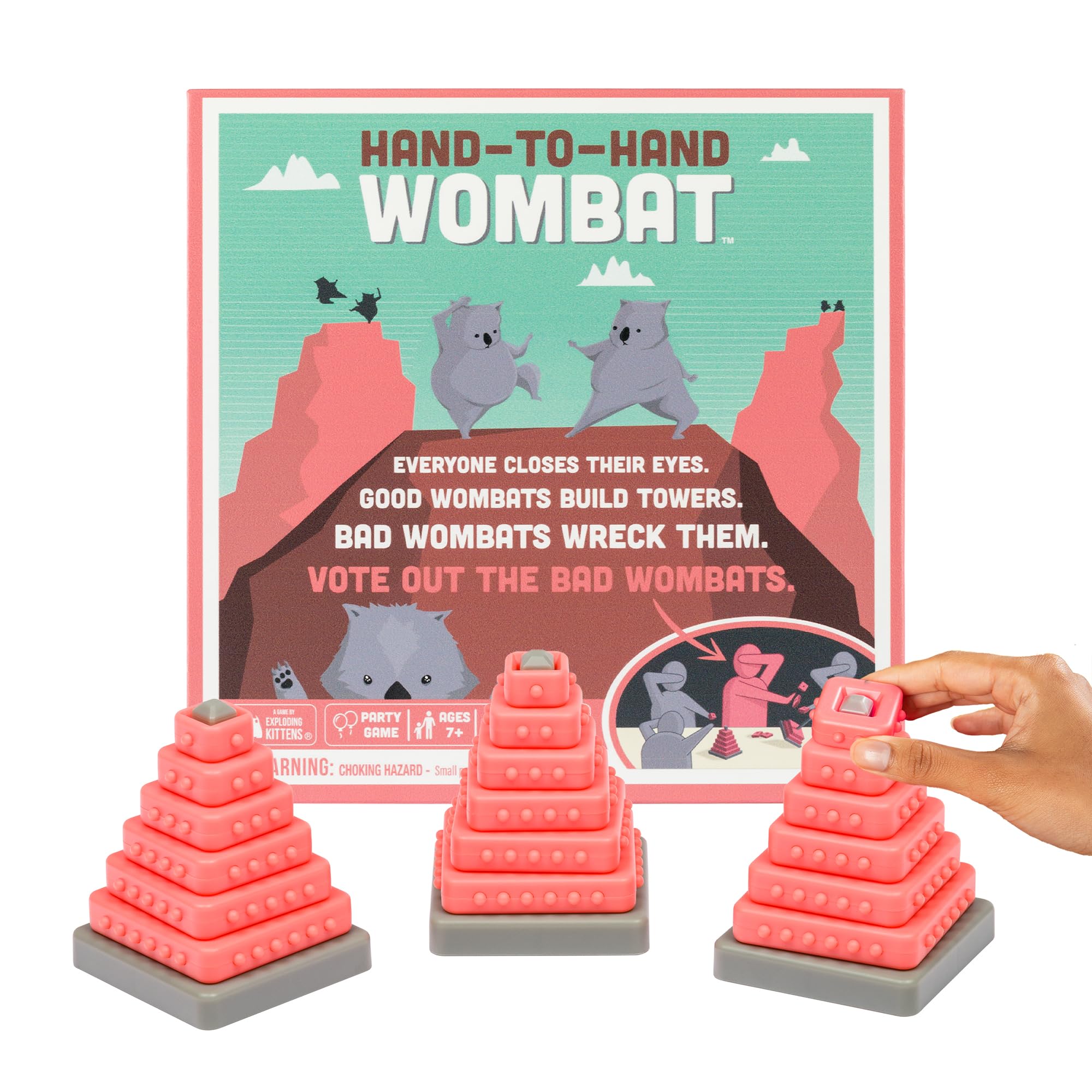 Exploding Kittens Hand to Hand Wombat – Fast-Paced Party Game of Tower Building and Secret Sabotage – A Social Deduction Challenge for 3-6 Players Ages 7+ - Fun For Family Game Nights
