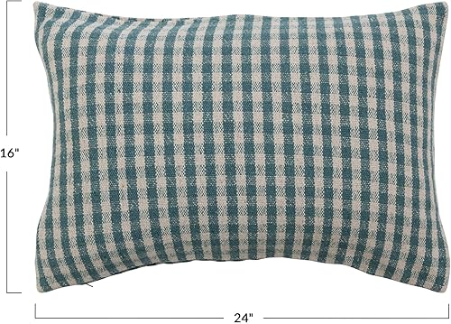 Miniatura 3 de Creative Co-Op Creative Co-Op - Almohada lumbar tejida de mezcla de algodón reciclado, color verde azulado y blanco