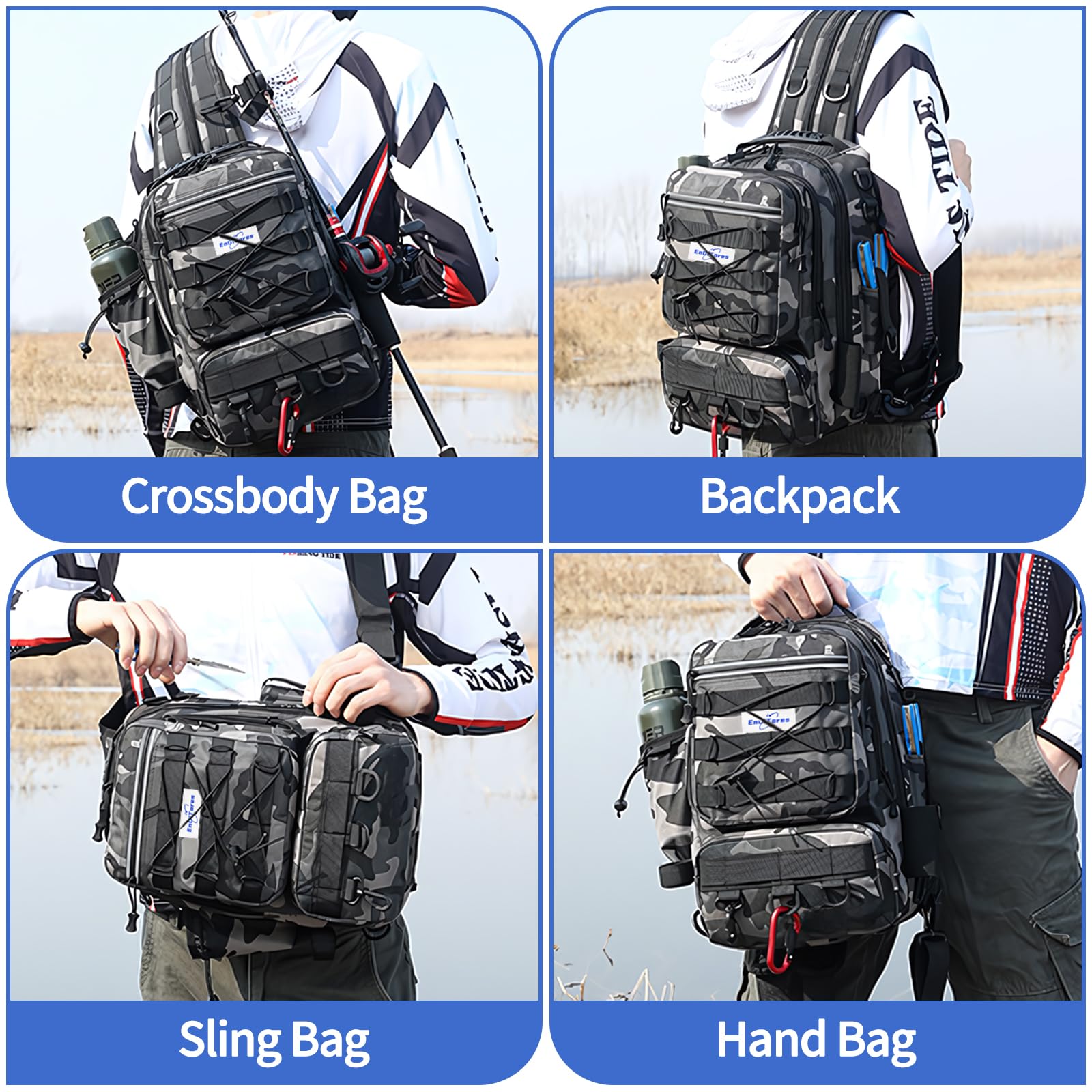 Mochila de Pesca, EnGiTores Bolsa de Pescas Mochila para Aparejos Pescas Soporte para caña Bolsas Almacenamiento Aparejos Impermeables Bolsa Pesca Senderismo Caza Camping Deporte Aire libr(45×30×25cm)