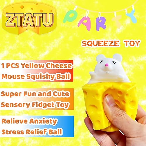 Miniatura 9 de Bolas de estrés blandas con queso, juguetes sensoriales para ansiedad (paquete de 3) bolas de estrés de ratón para niños y adultos, juguete para