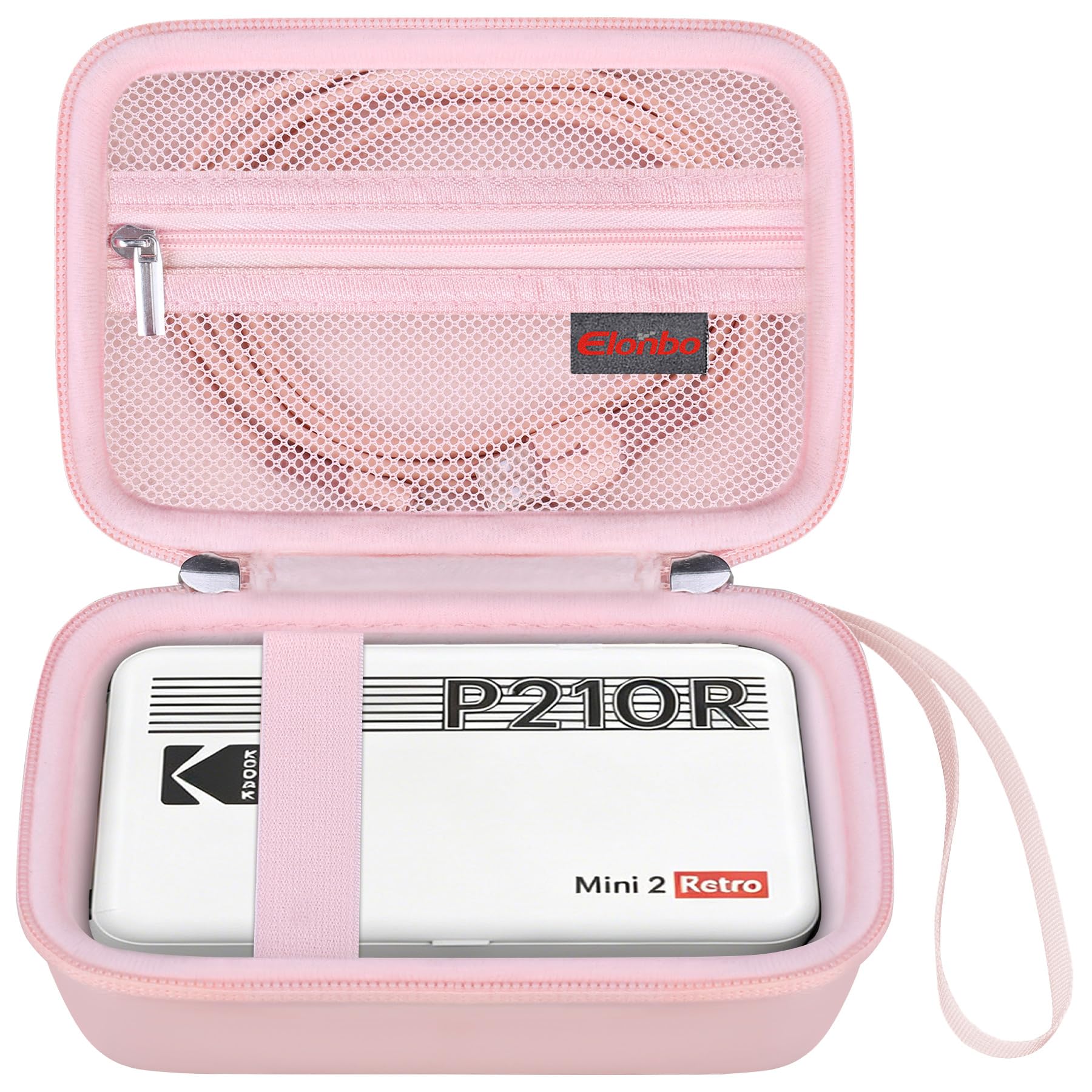 Elonbo Carrying Case for KODAK Mini 2 Retro 2x3 Portable Photo Printer | Bluetooth Smartphone Instant Color Printer Hard Travel Protective Bag, Mesh Pocket fits Cartridge Photo Paper Sheets, Pink