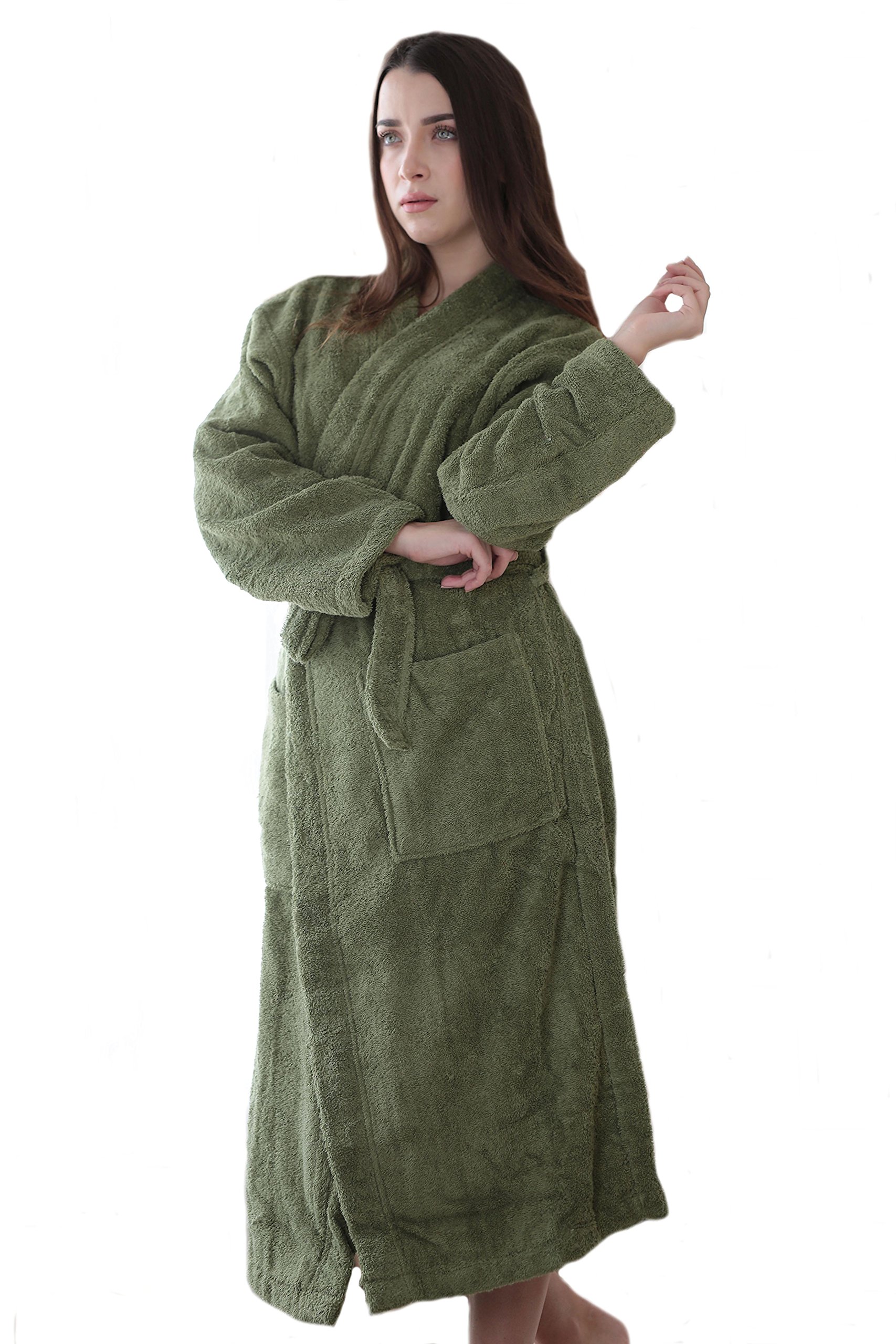 Peignoir pour homme ou femme - 100 % coton bio GOTS - Peignoir pour la sortie du lit, pour la maison, pour le sauna - 440 g/m², Coton, vert, S/M