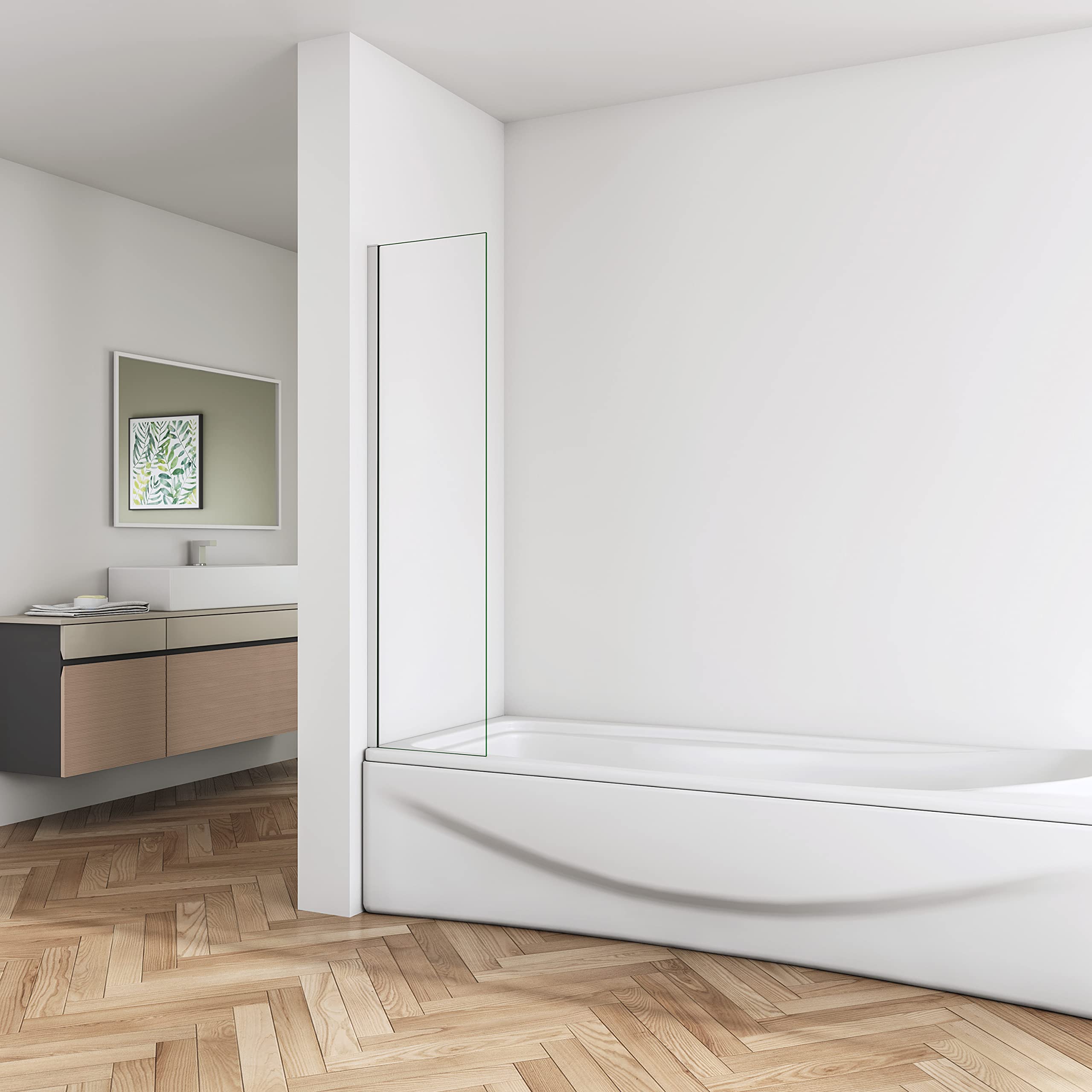 Huiyang Polished Chrome 300X1400mm Fixed Panel Over Bath Shower Screen Water Deflector Square Cut Bathroom