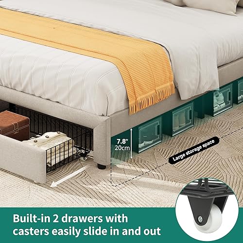 Miniatura 4 de YITAHOME Base de cama de almacenamiento, marco de cama tamaño Queen con puerto tipo C y USB y 2 cajones, cabecera tapizada, plataforma de