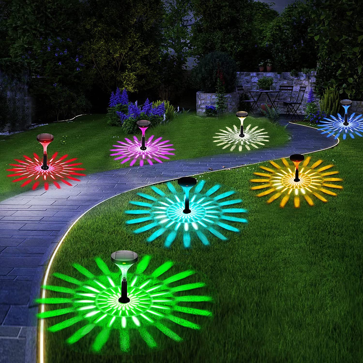 Dream Master Solar Outdoor Pathway Light 8 Pack, 7 Colour 3 Models Solar Outdoor Lights, IP65 Solar Outdoor Lights Waterproof, Solar Lights for Garden, Lawn, Yard, etc