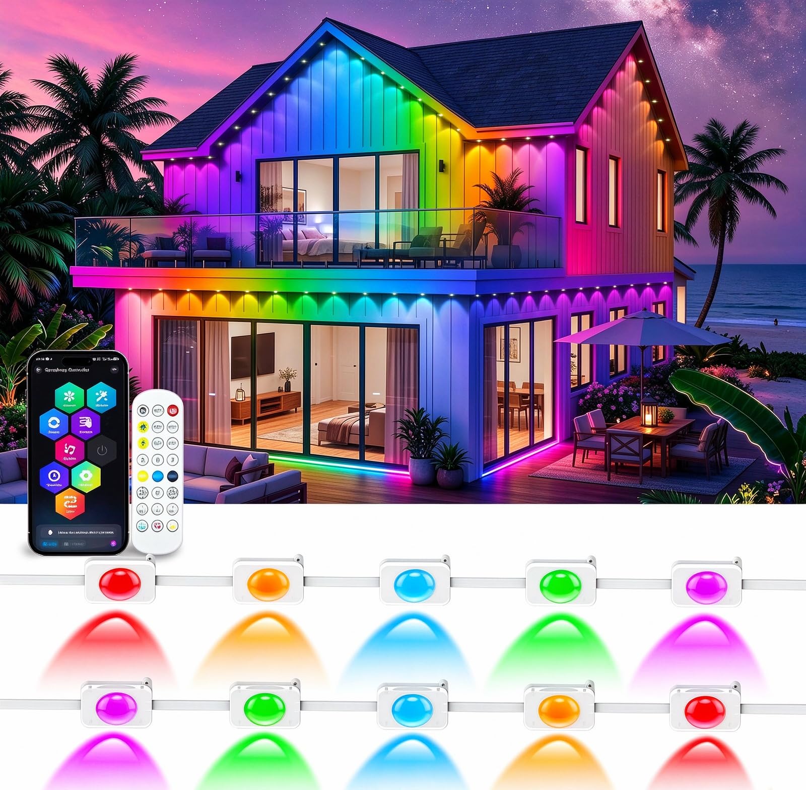 Photo 1 of AMURTH 100FT RGB+IC Permanent Outdoor String Lights
