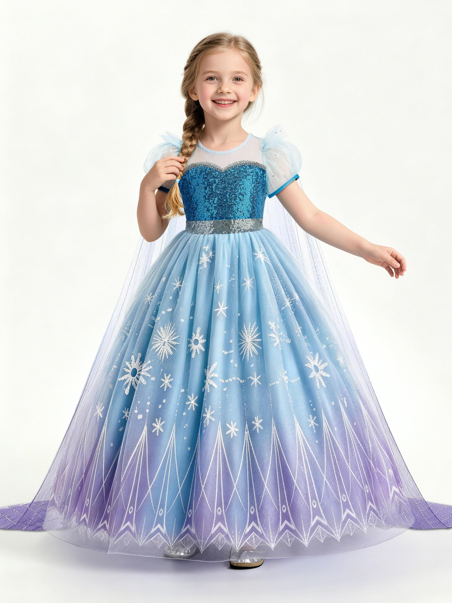 Disfraz de niña, sincronización con Bluetooth, aplicación musical, funcionalidad, vestido de princesa, con peluca, corona, collar, cetro, RGB LED luminoso, vestido de princesa de fiesta para Halloween