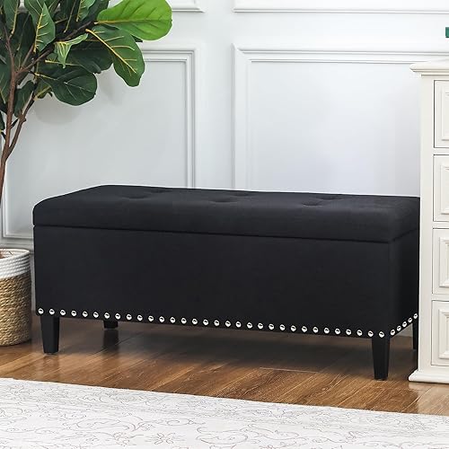 Joveco Banco otomano de almacenamiento, taburete rectangular copetudo, mesa de centro para sala de estar y dormitorio (hojas)