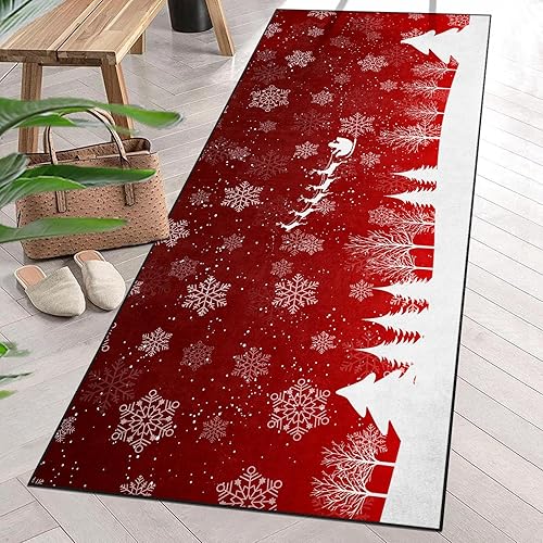 ArtSocket Alfombra de Navidad con diseño de pino de Navidad, 2 x 6 pies, antideslizante, lavable, para interiores, dormitorio, cocina, entrada,