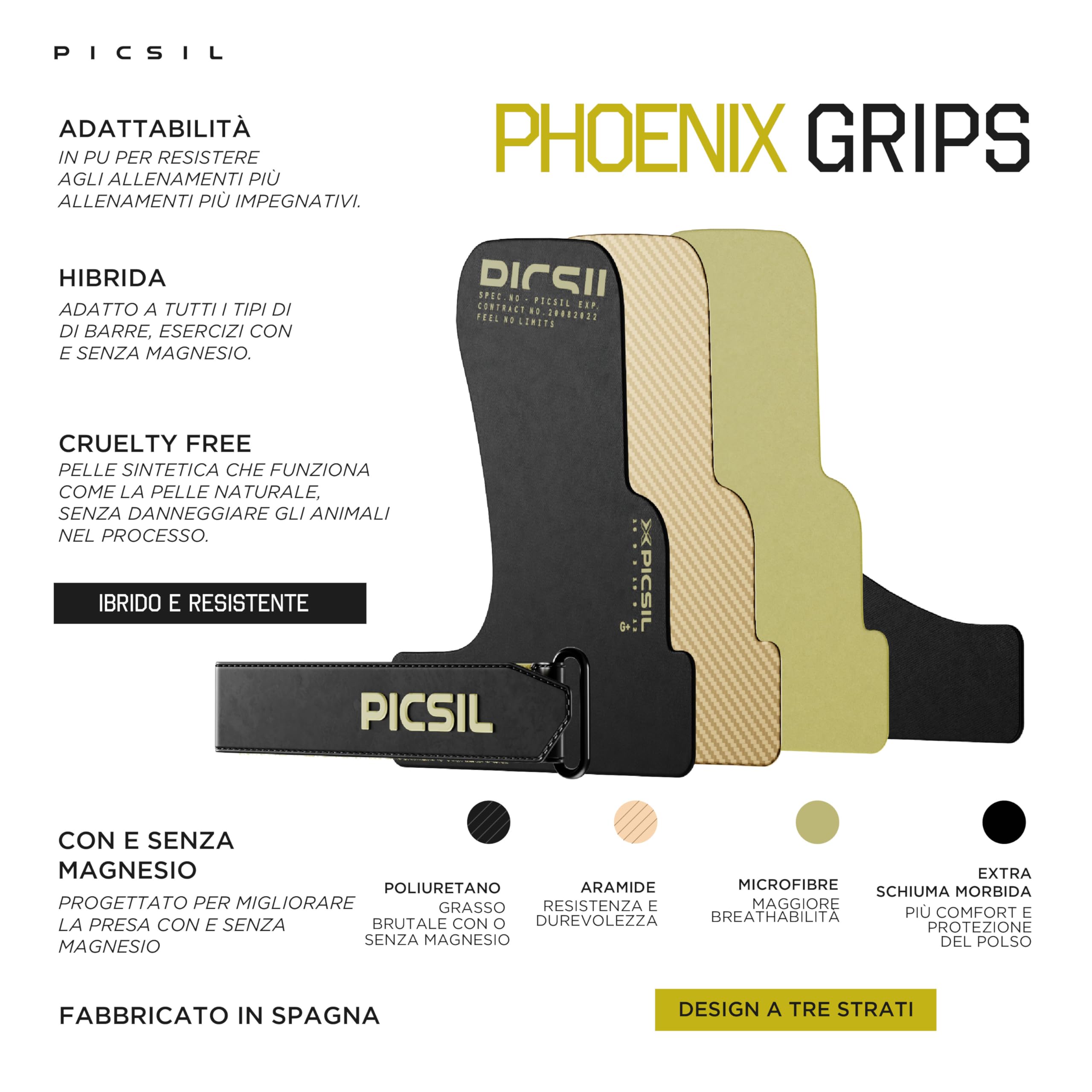 PICSIL - Paracalli Phoenix, Uso Senza Magnesio, per Barre Ruvide e Lisce, Grips Protezione Mani, Ideale per Cross Training, Ginnastica e Calisthenics